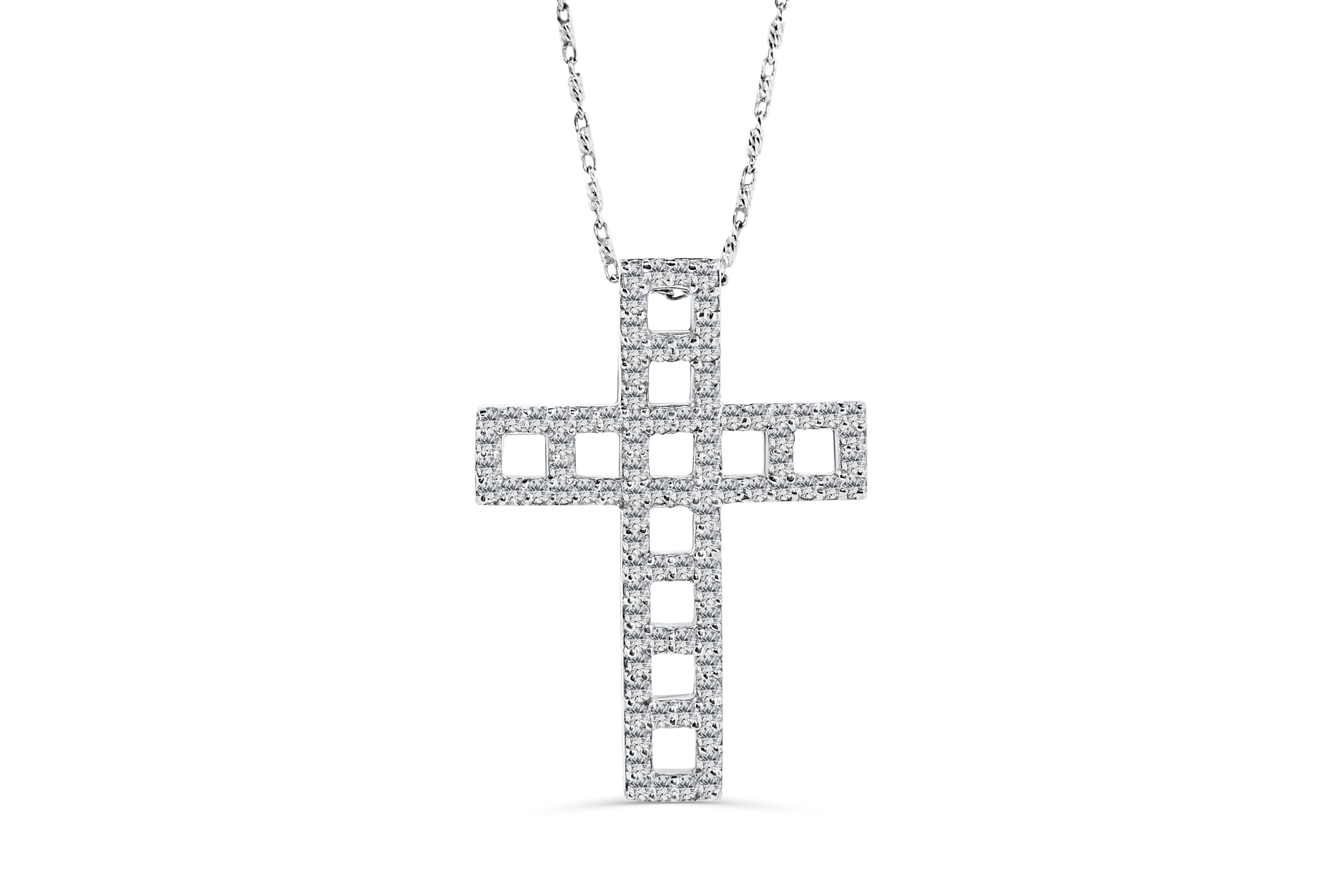 Diamond Cross Pendant 0.97 CT TW 14K White Gold DPEN015