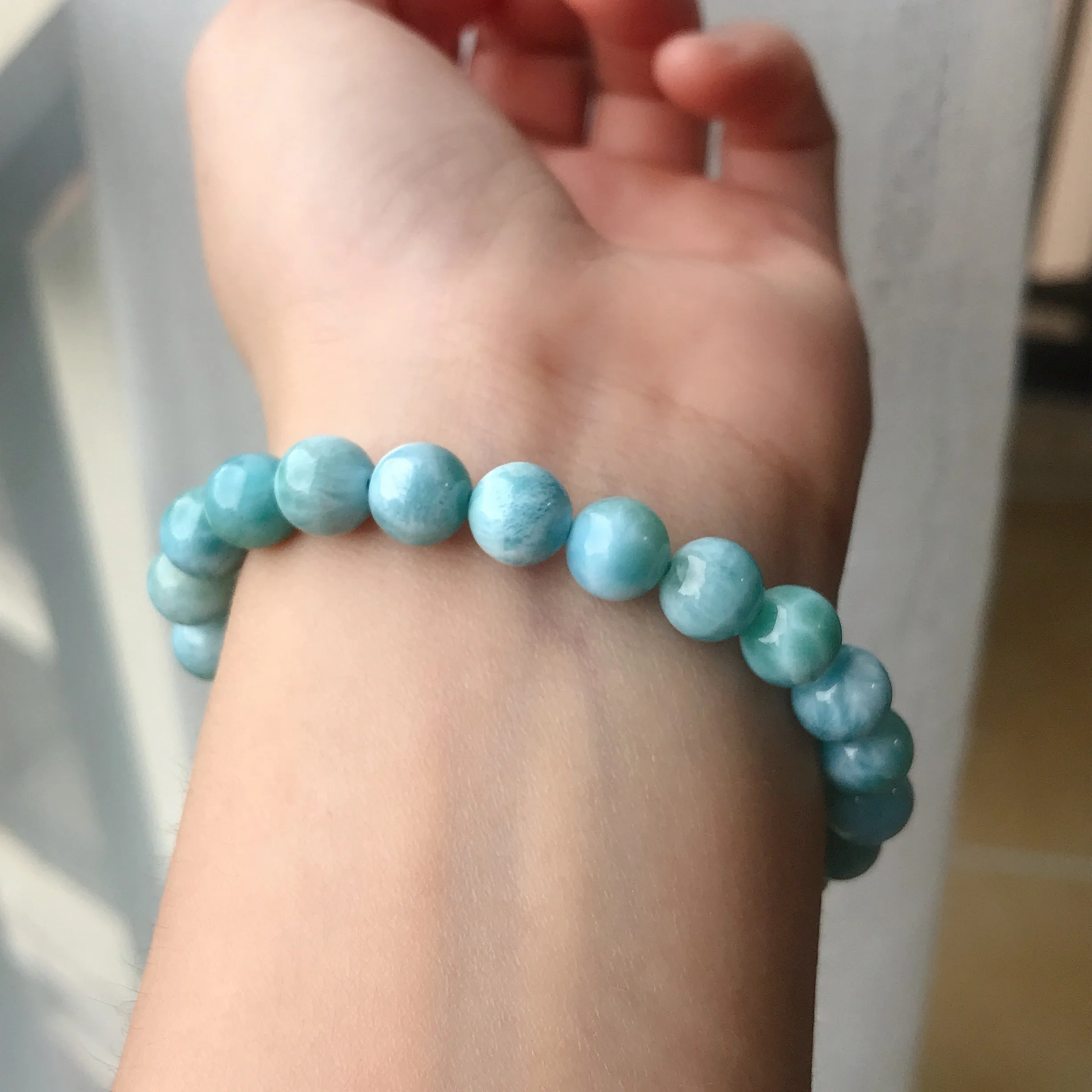 Dolphin Stone Natural Blue Larimar Bracelet Handmade with 8.2mm Beads | Throat Chakra Healing Jewelry