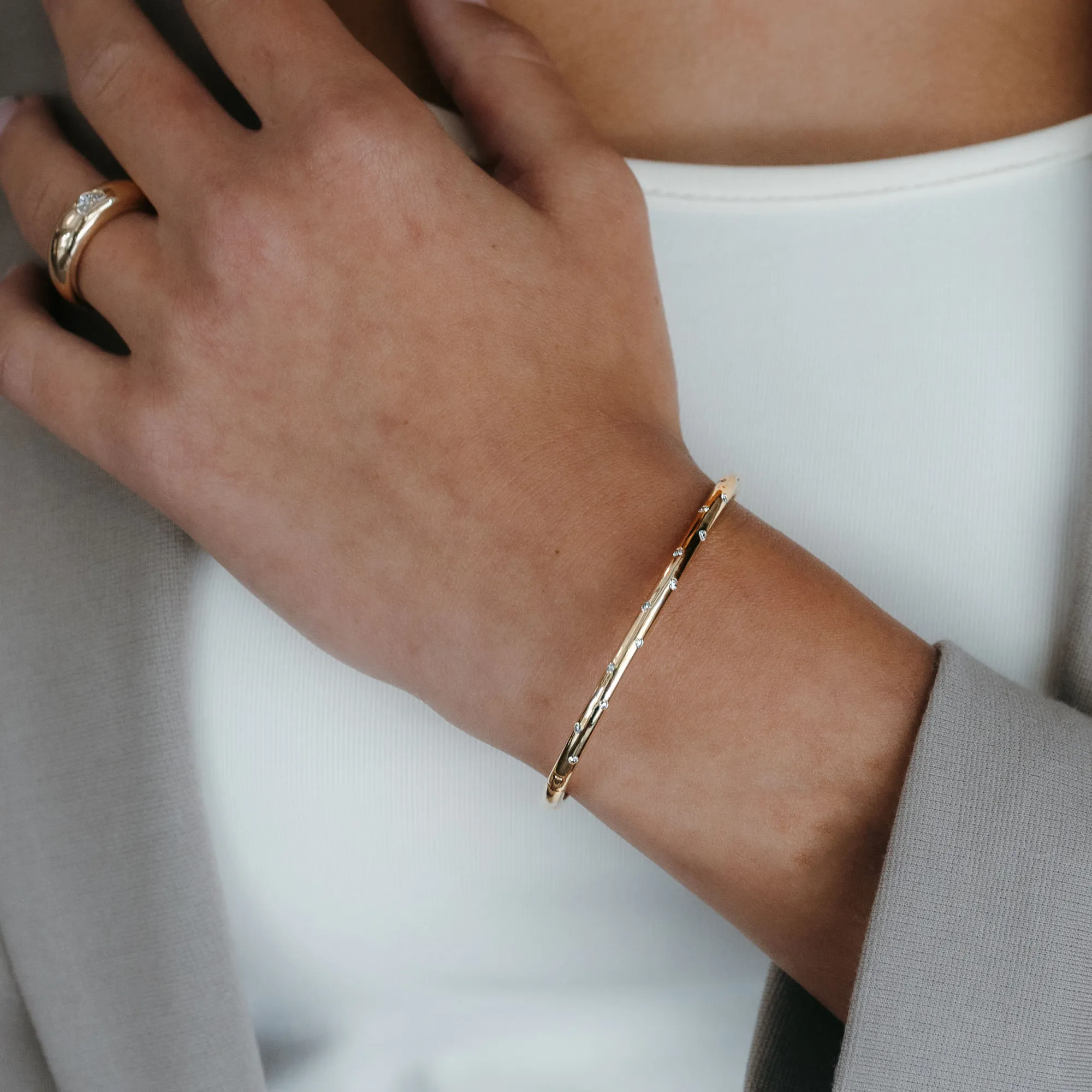 Domed Burnished Diamond Bangle Bracelet