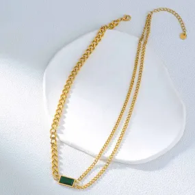 Double Link Asymmetric Gold Emerald Necklace