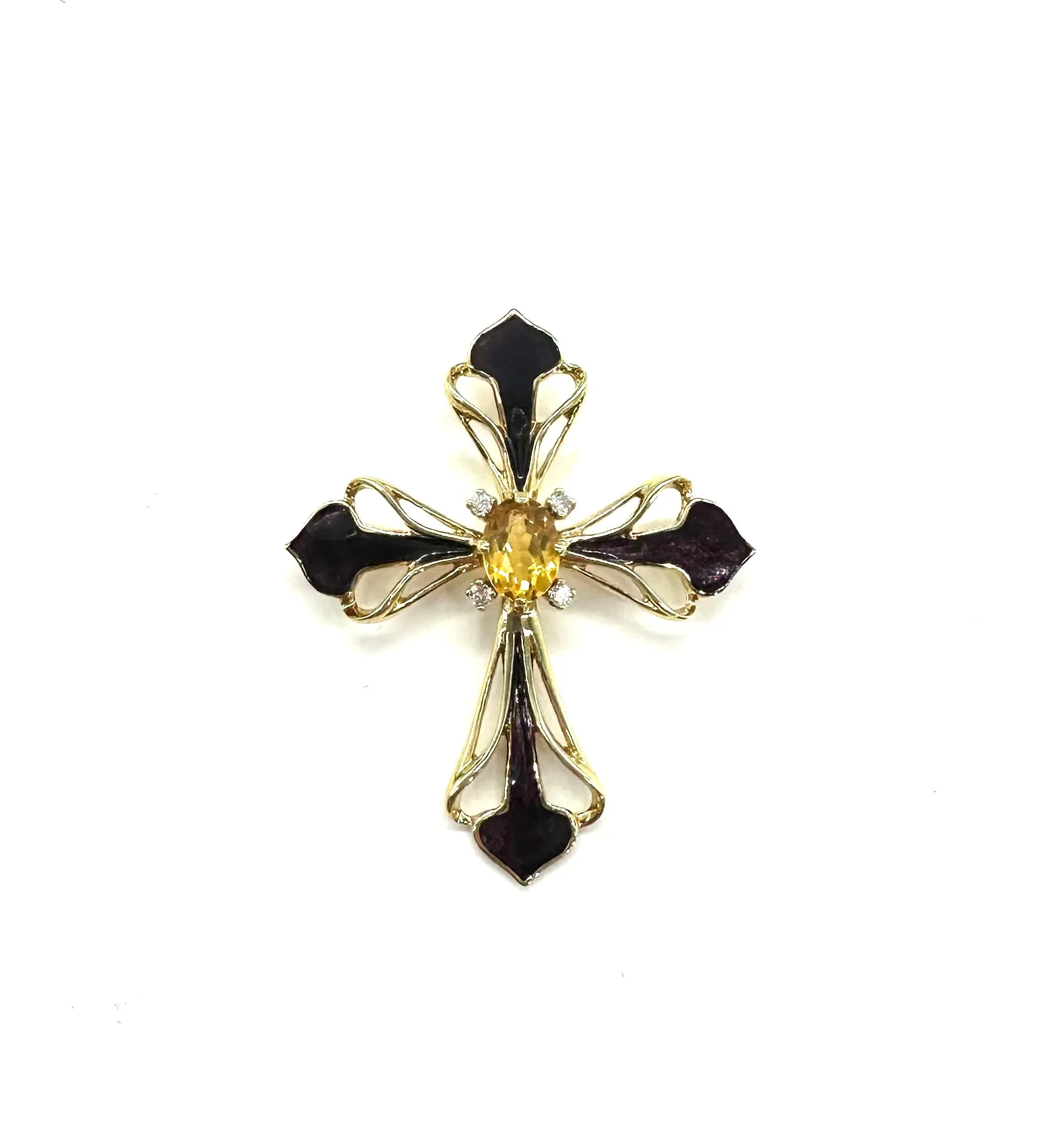 Enamel Inlay & Citrine Cross Pendant