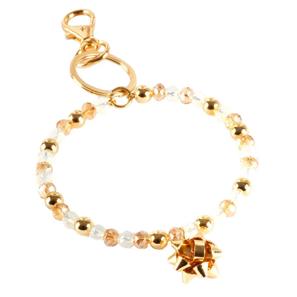 Faceted Beaded Christmas Gift Bow Key Chain Bracelet