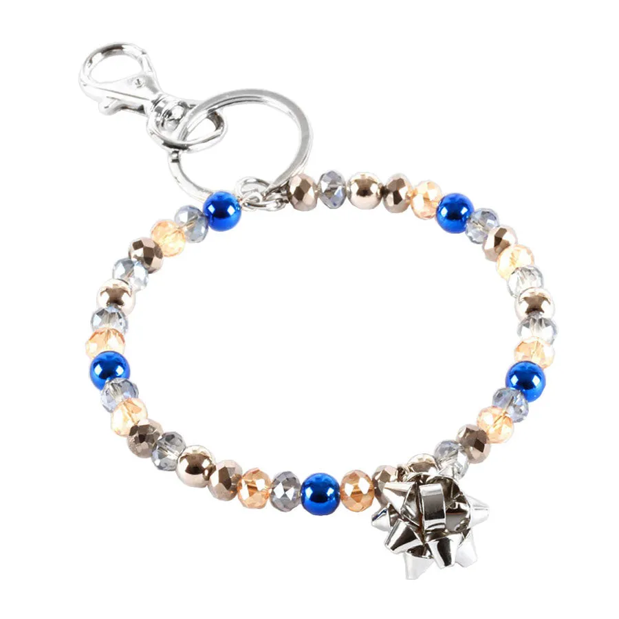 Faceted Beaded Christmas Gift Bow Key Chain Bracelet