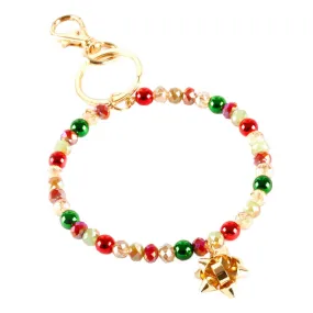 Faceted Beaded Christmas Gift Bow Key Chain Bracelet