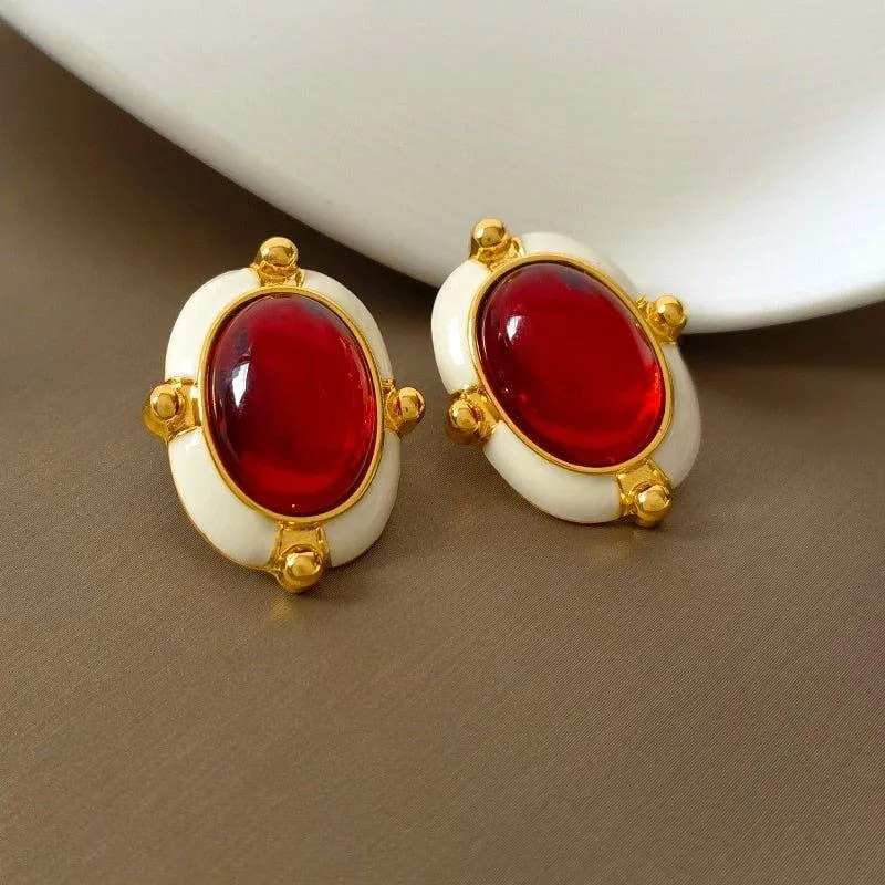 French Retro Big Red Stud Earrings: Charm Jewelry WB215