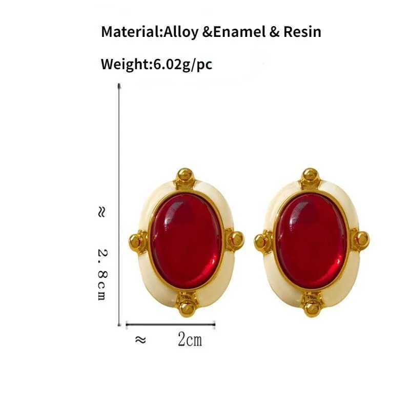 French Retro Big Red Stud Earrings: Charm Jewelry WB215