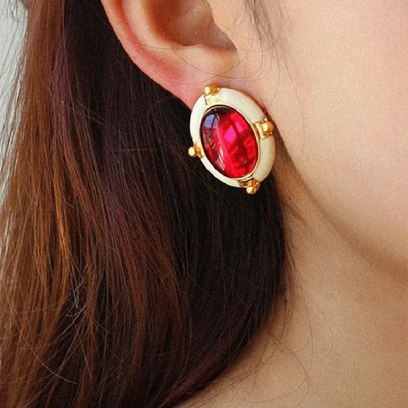 French Retro Big Red Stud Earrings: Charm Jewelry WB215