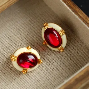 French Retro Big Red Stud Earrings: Charm Jewelry WB215