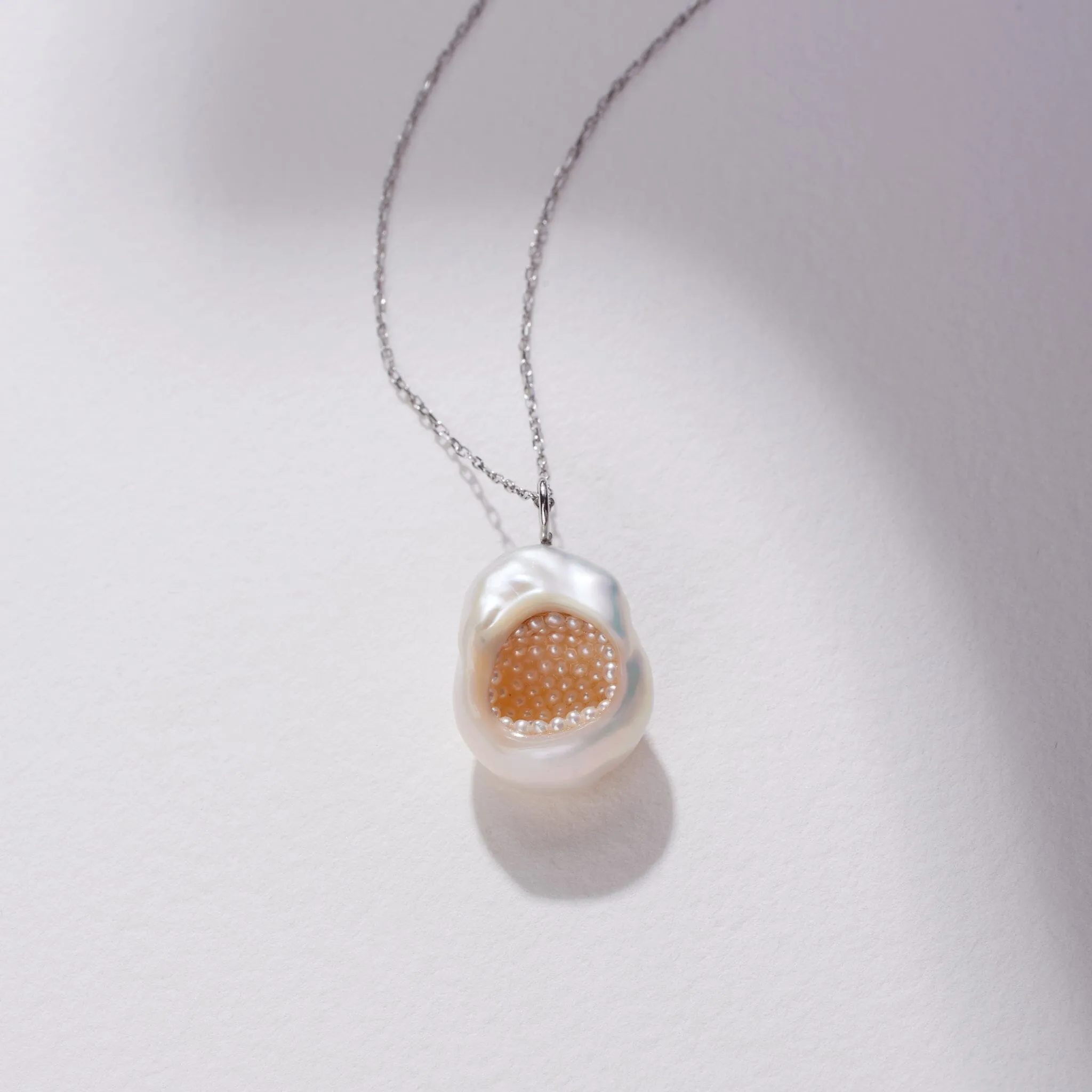 Freshwater Souffle Pearl Finestrino Pendant with Seed Pearls