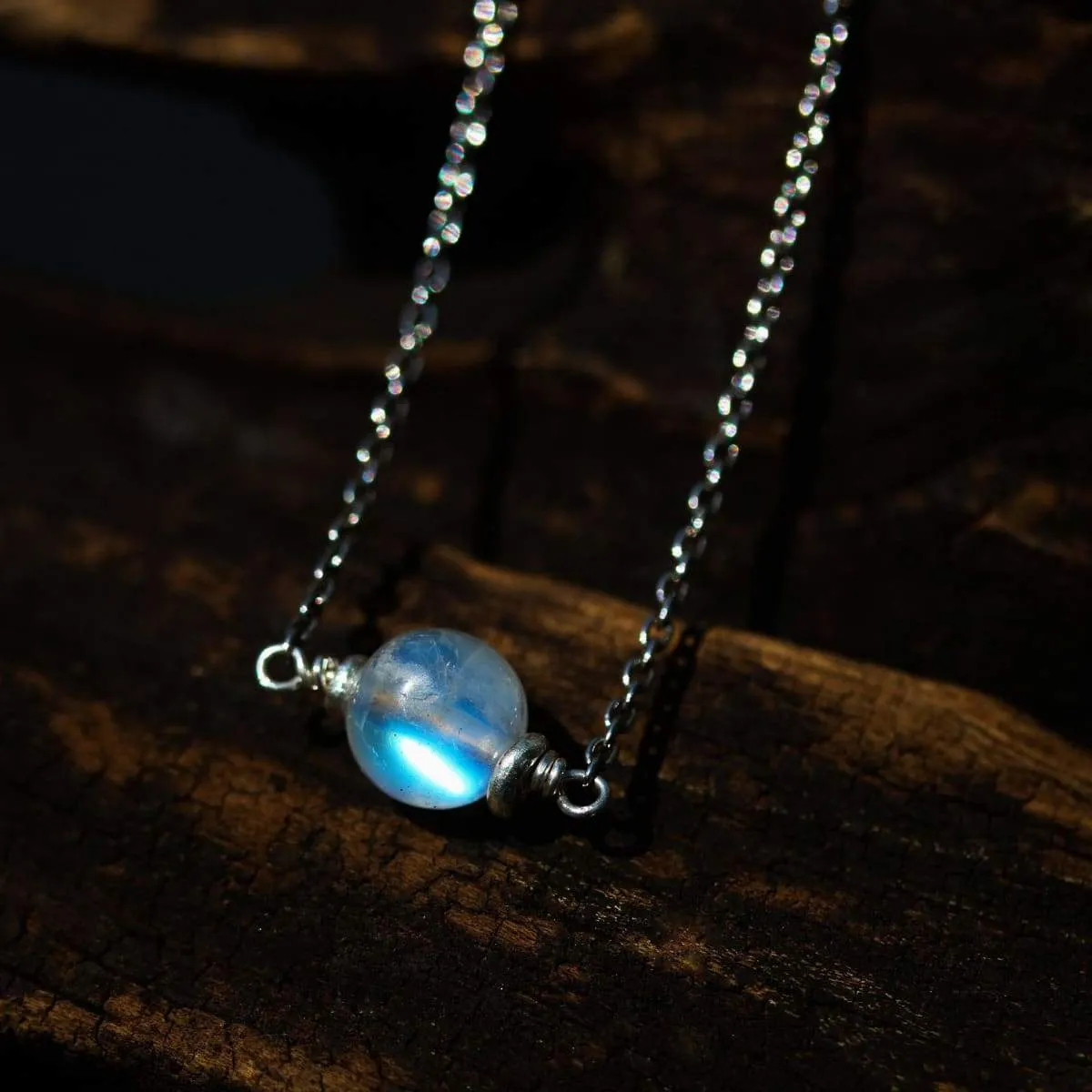 Full moon choker necklace, Moonstone pendant with sterling silver chain