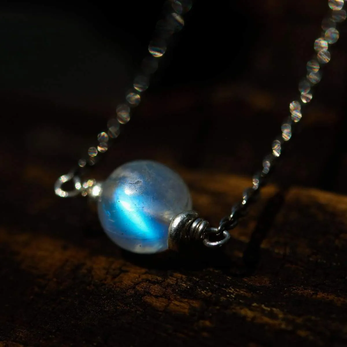 Full moon choker necklace, Moonstone pendant with sterling silver chain