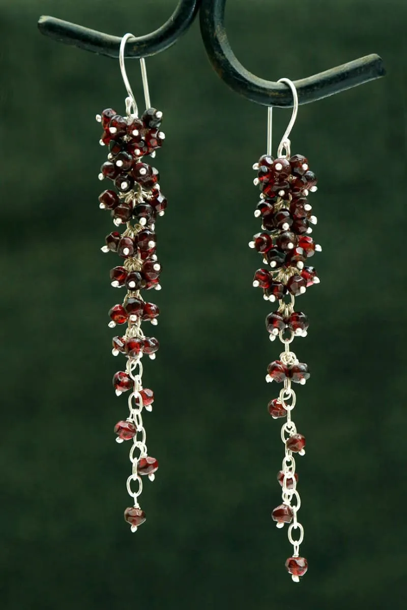 Garnet Earrings , Silver Earrings, Art Deco Jewelry, Gemstones Jewelry, Semi Precious Stones Jewelry, Indian Jewelry , Jewelry for Festive Season