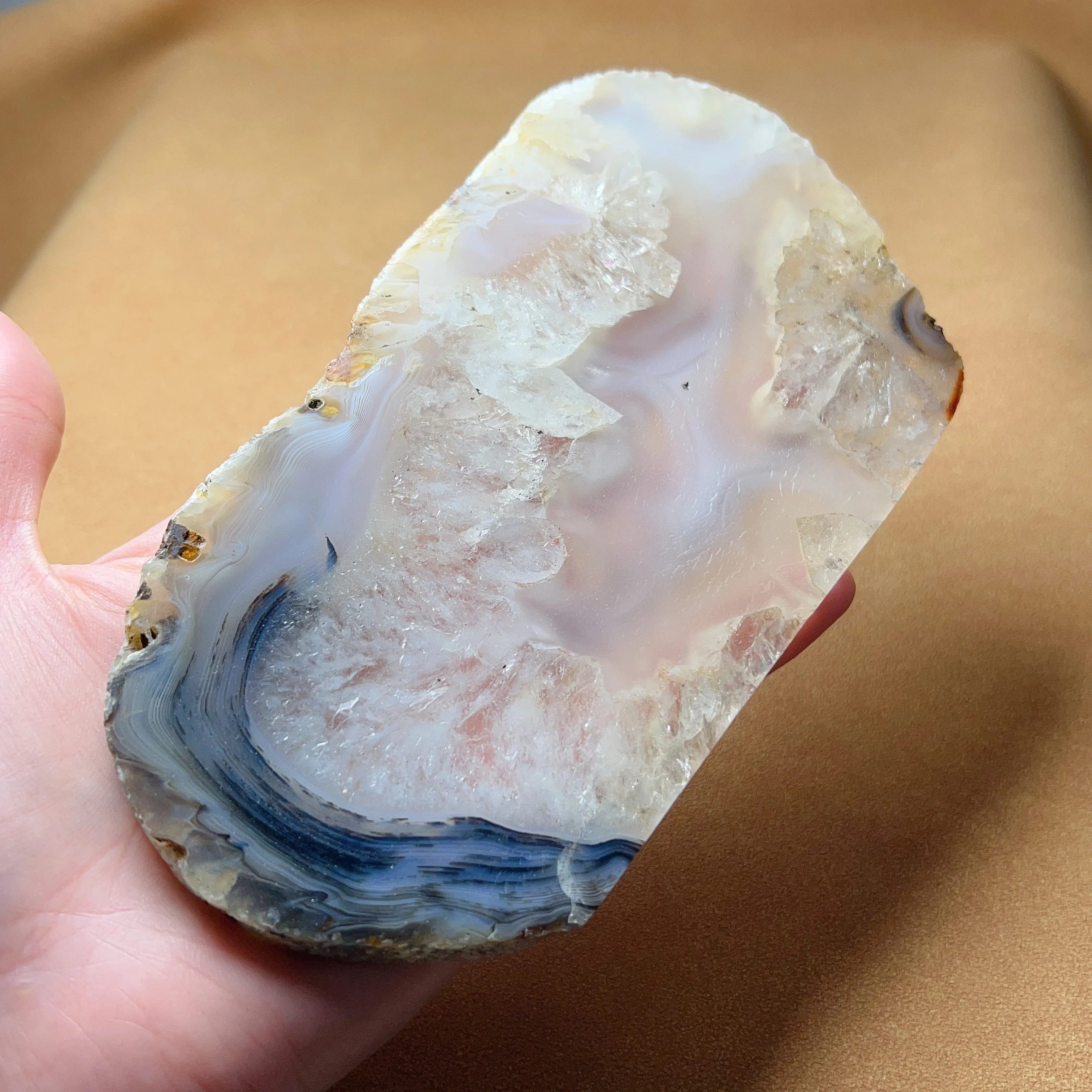 Genuine Agate Geode Slice from Brazil with Crystal Clusters Inclusion Home Decor