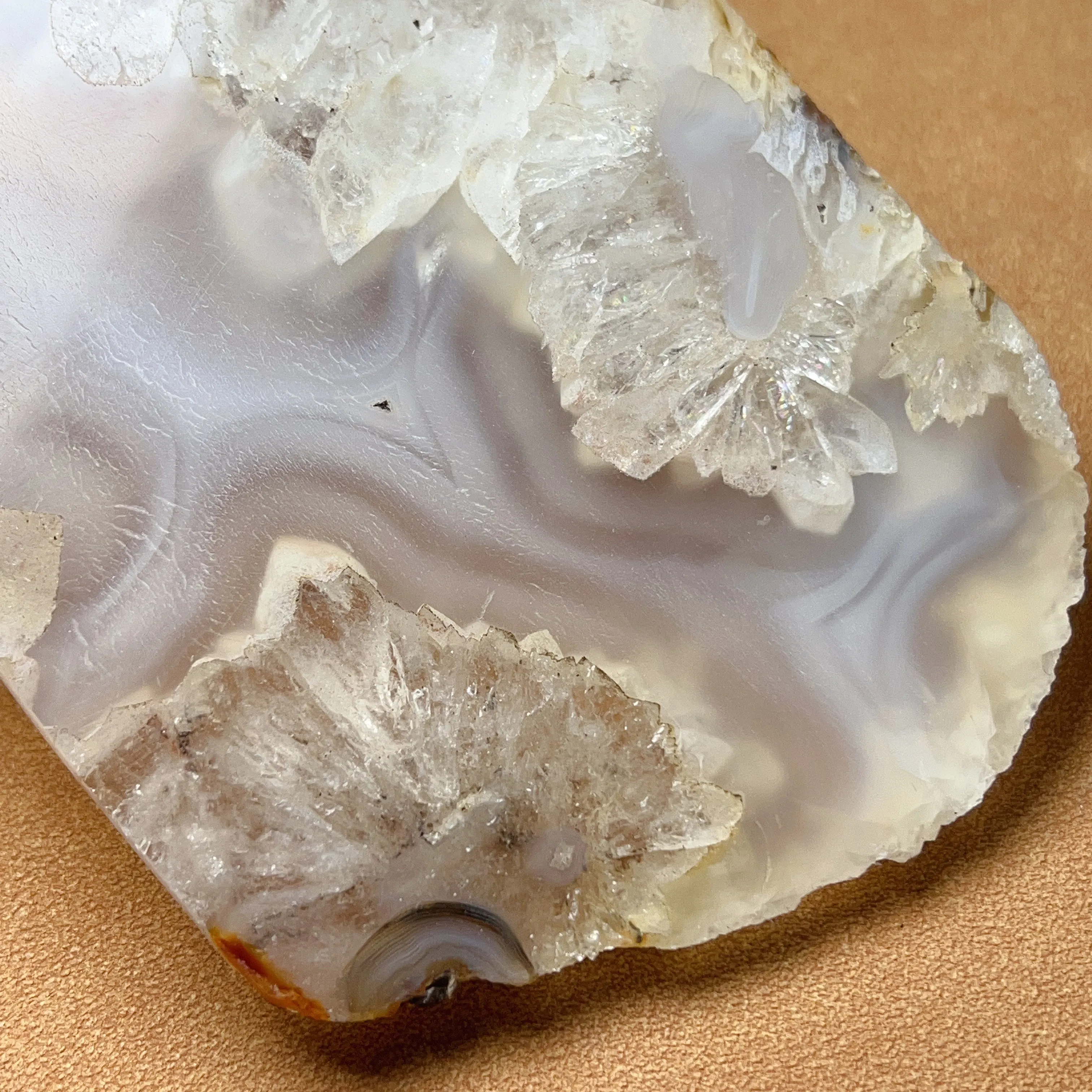 Genuine Agate Geode Slice from Brazil with Crystal Clusters Inclusion Home Decor