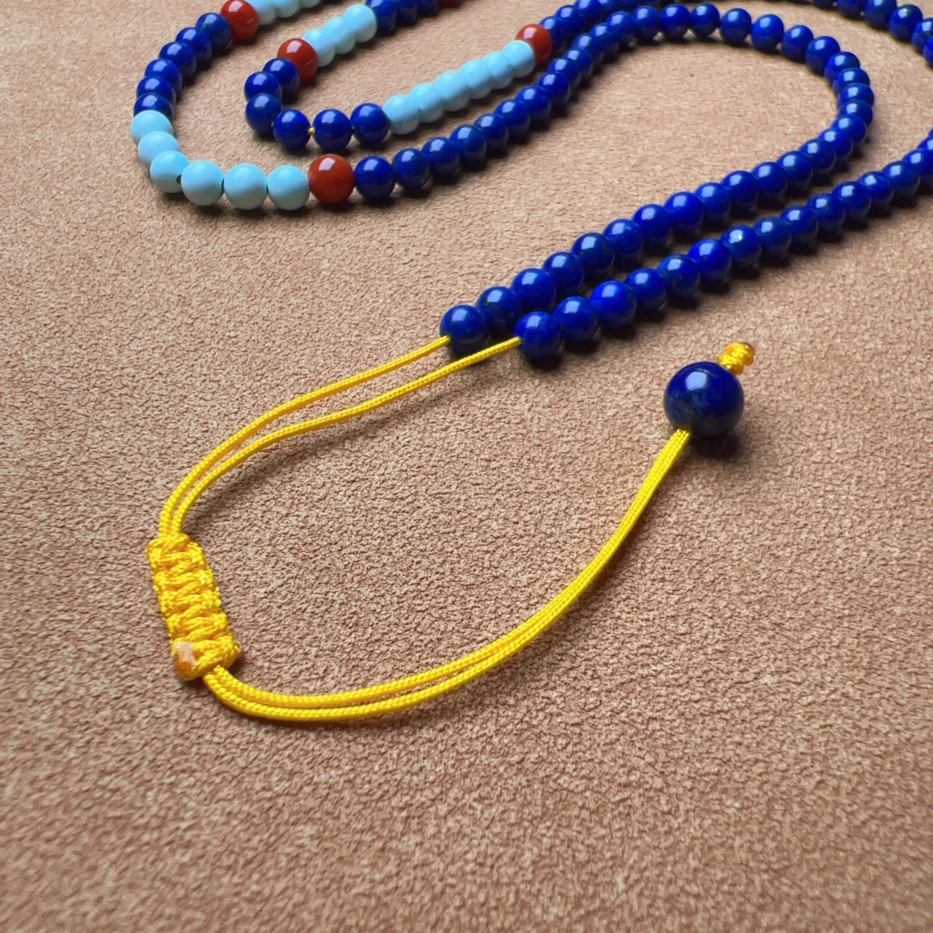 Genuine Gold Amber Pendant Necklace Beaded with Agate Turquoise Lapis Lauzli Rosewood | One of A Kind Handmade Jewelry Adjustable Style