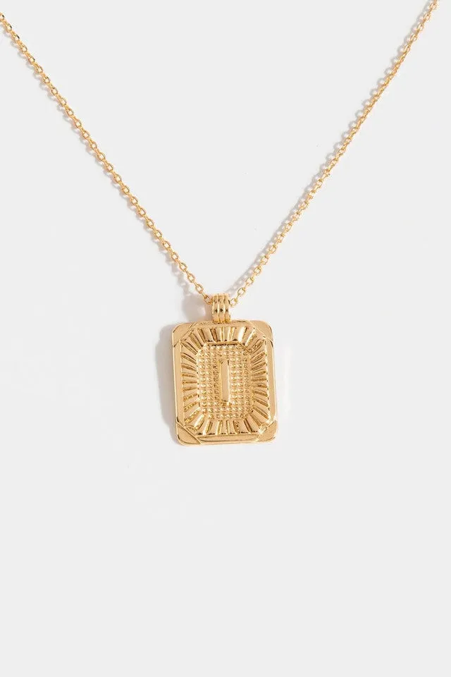 Gold Burst Initial Tag Necklace