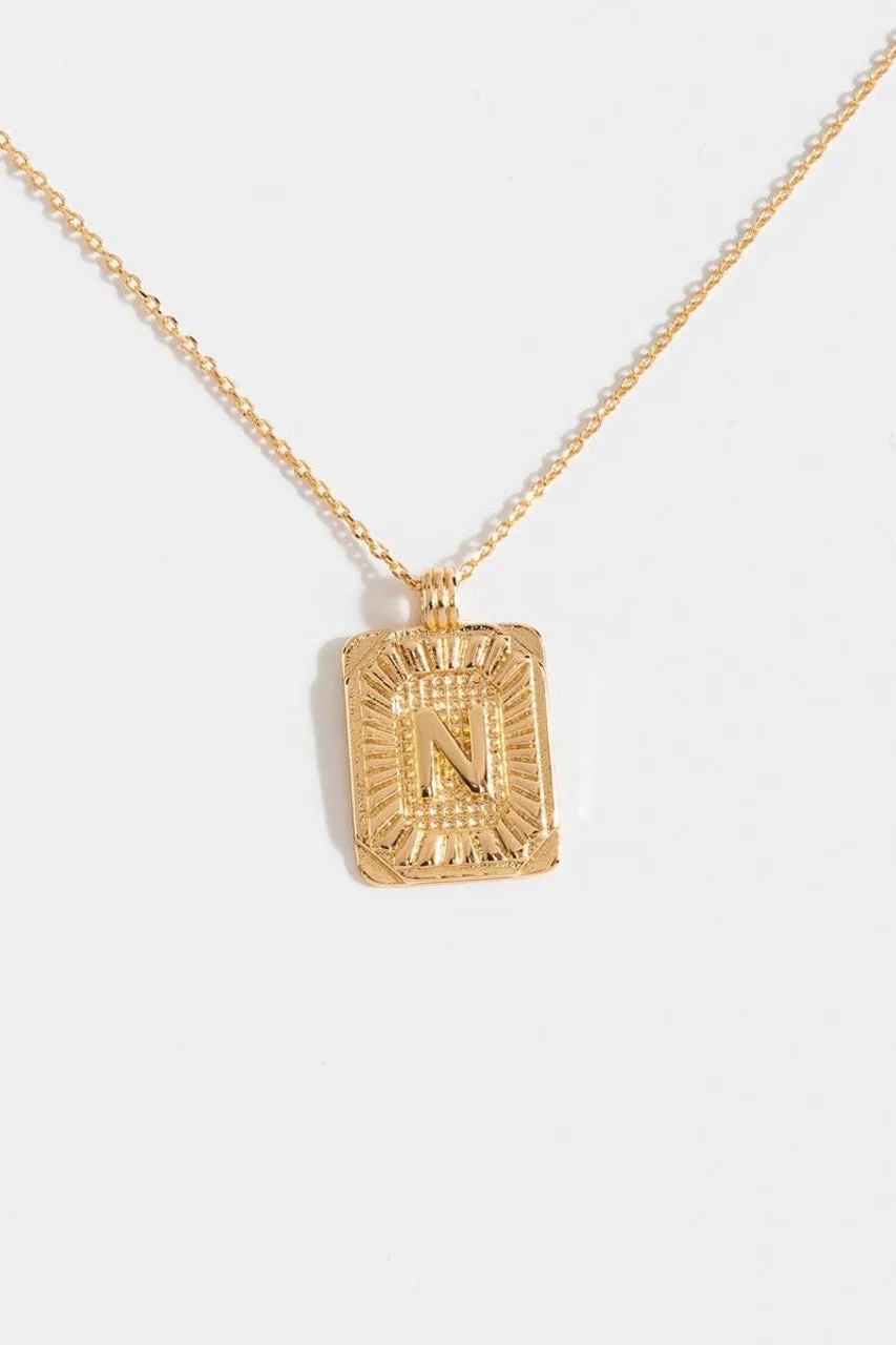 Gold Burst Initial Tag Necklace