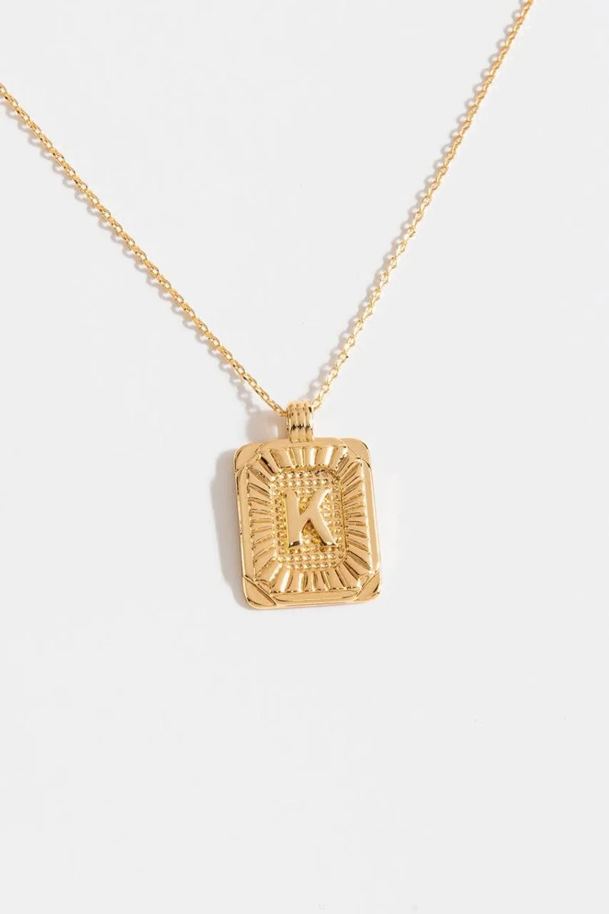 Gold Burst Initial Tag Necklace