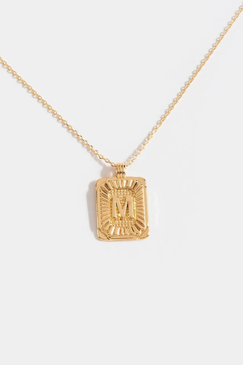 Gold Burst Initial Tag Necklace