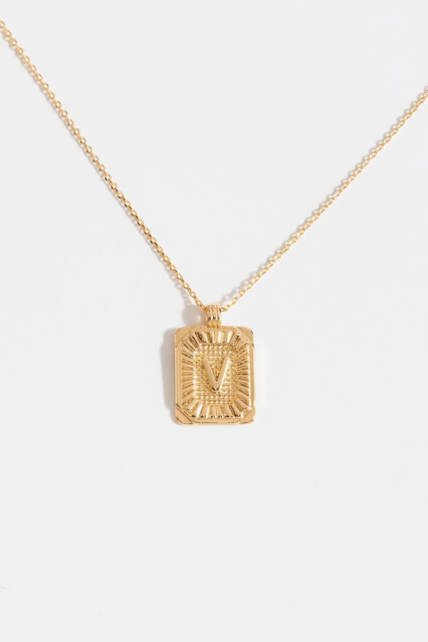 Gold Burst Initial Tag Necklace