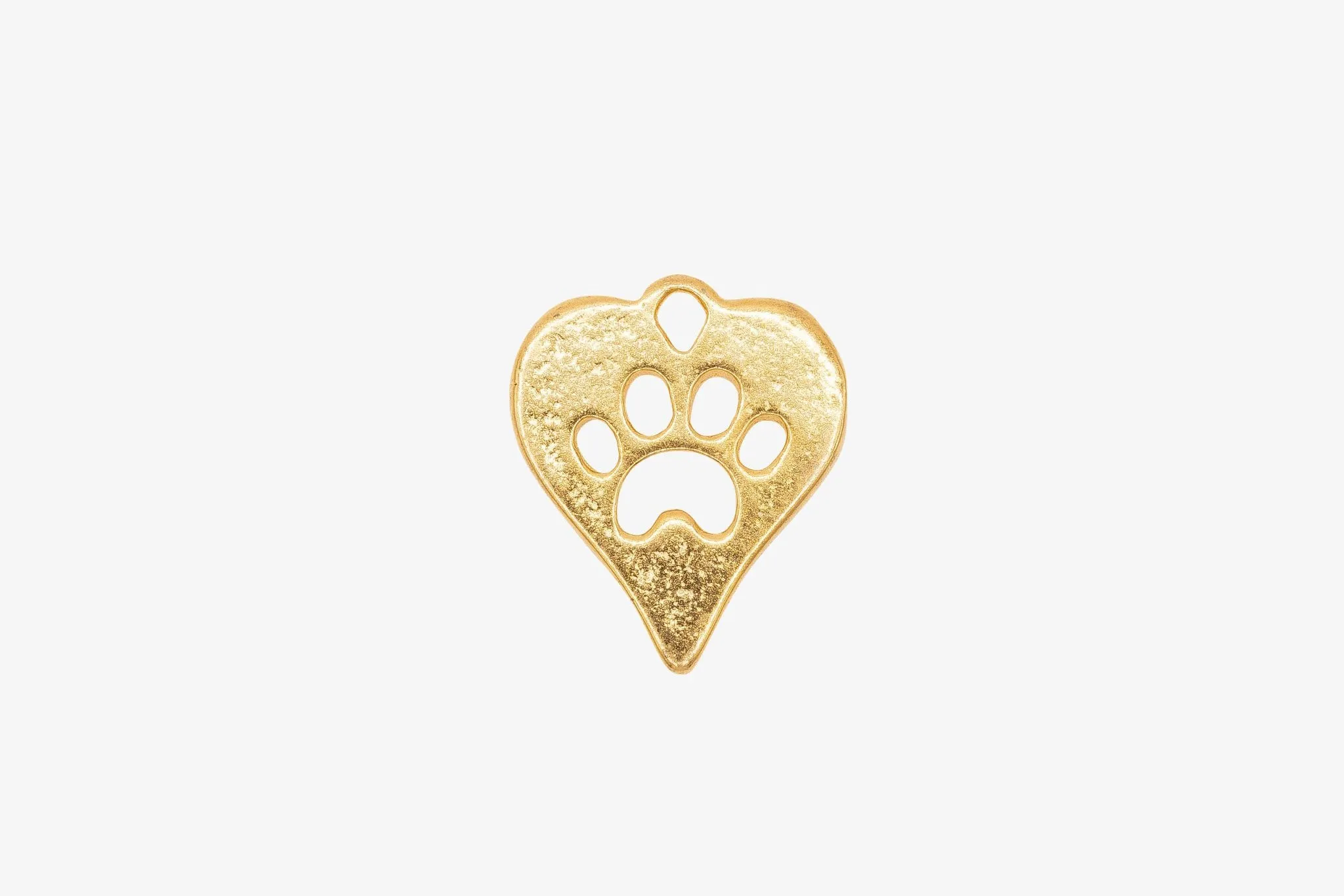 Gold Heart Dog Cut Out Paw Charm, 14K Solid Gold, Jewelry Making Charm