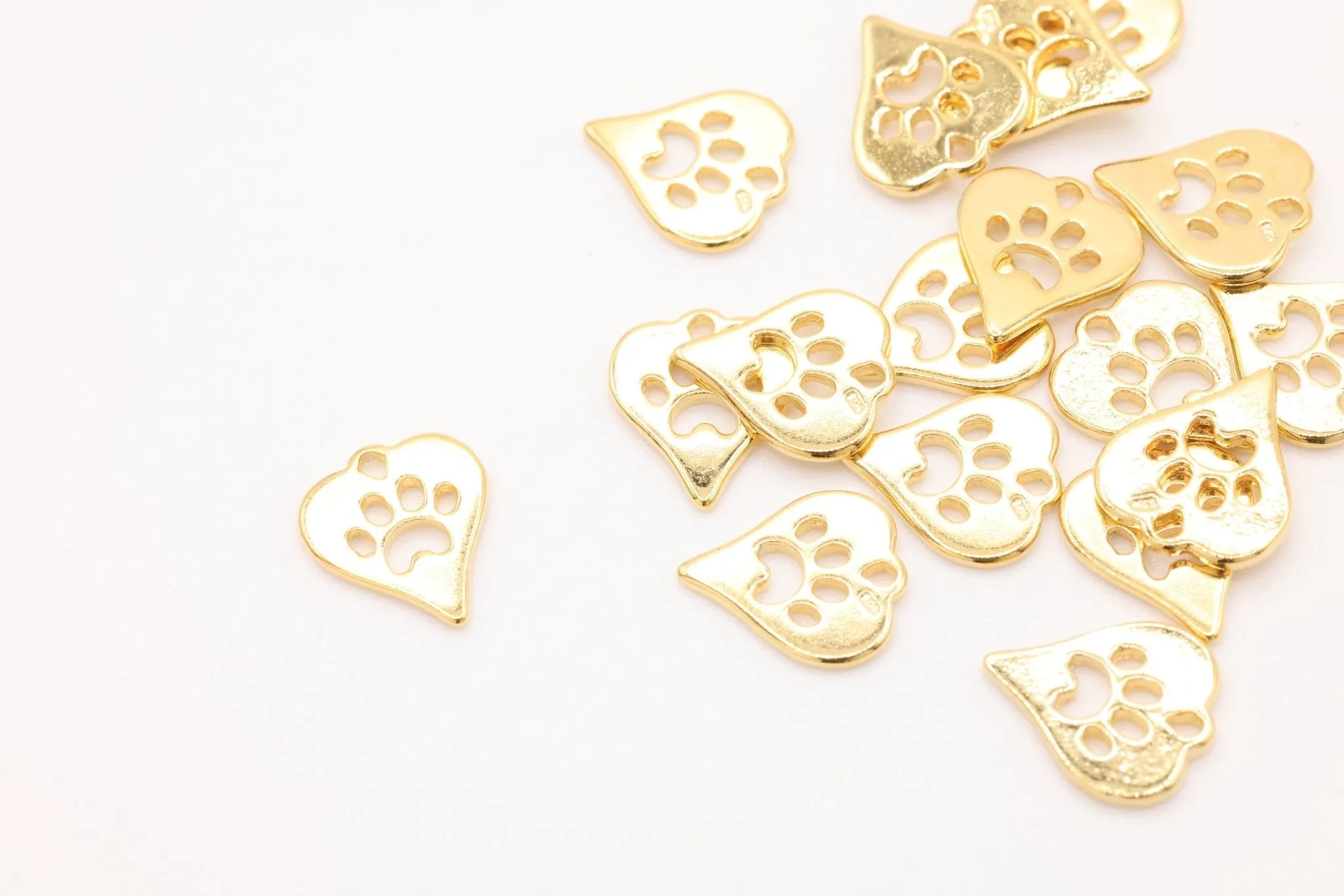 Gold Heart Dog Cut Out Paw Charm, 14K Solid Gold, Jewelry Making Charm