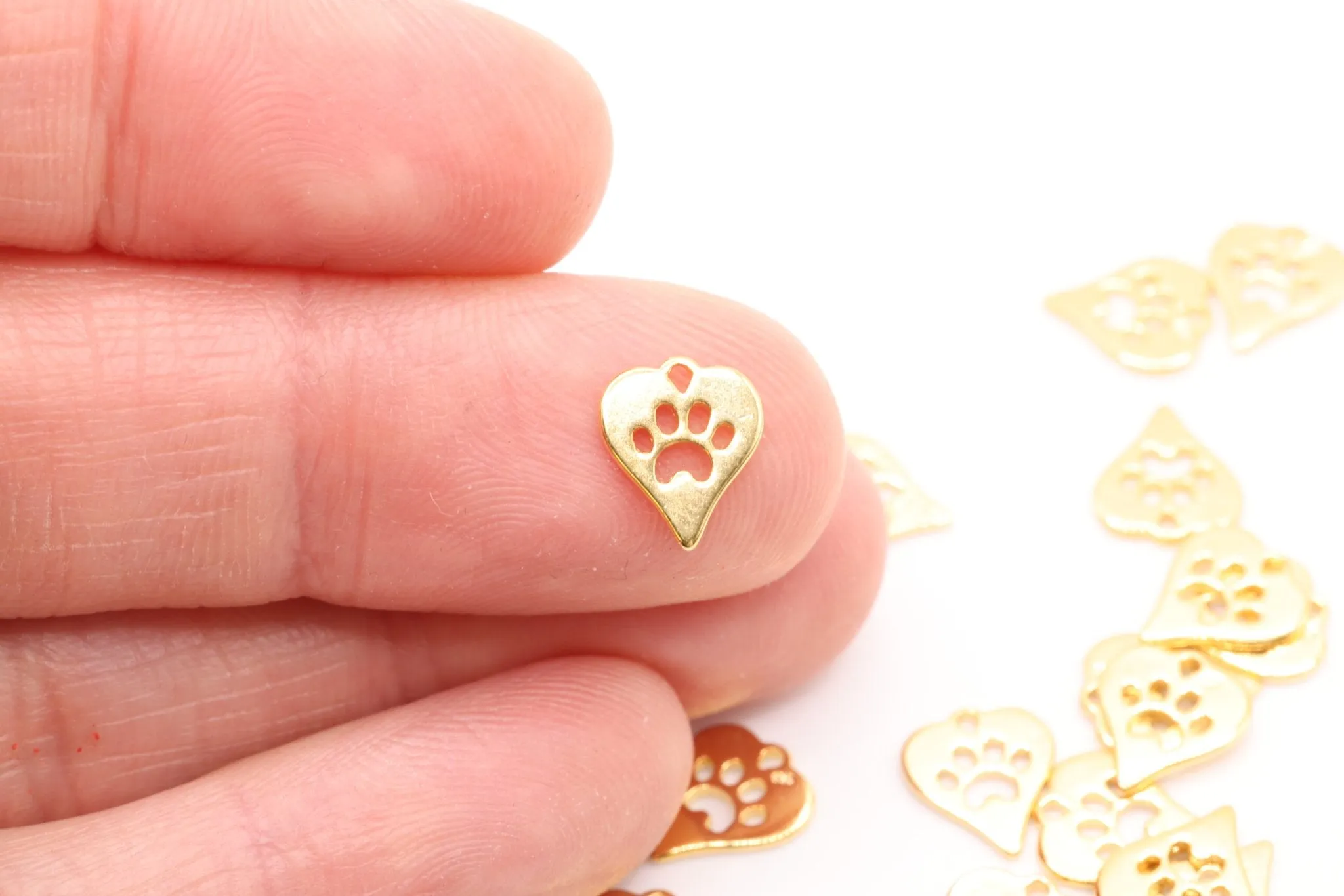 Gold Heart Dog Cut Out Paw Charm, 14K Solid Gold, Jewelry Making Charm