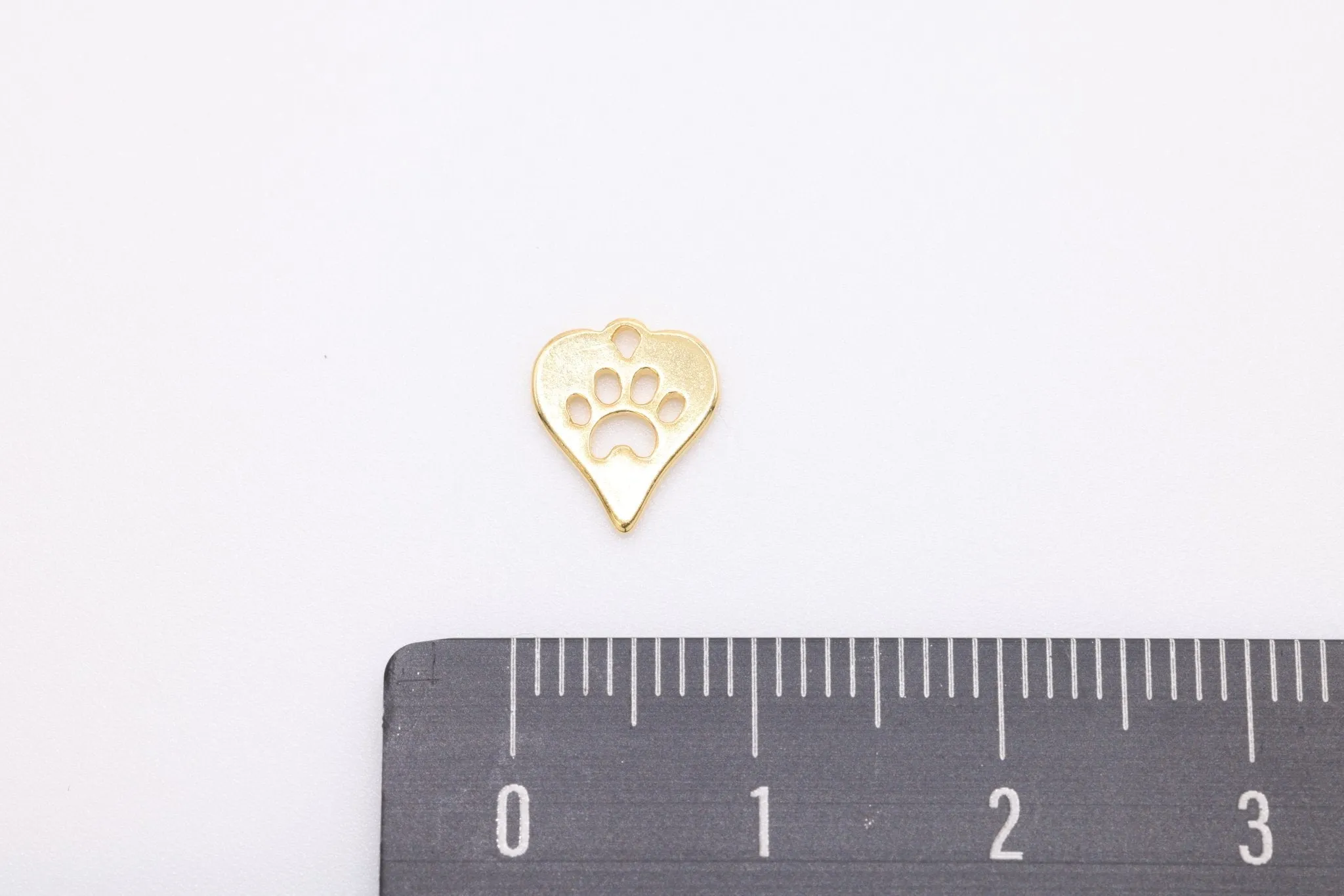 Gold Heart Dog Cut Out Paw Charm, 14K Solid Gold, Jewelry Making Charm