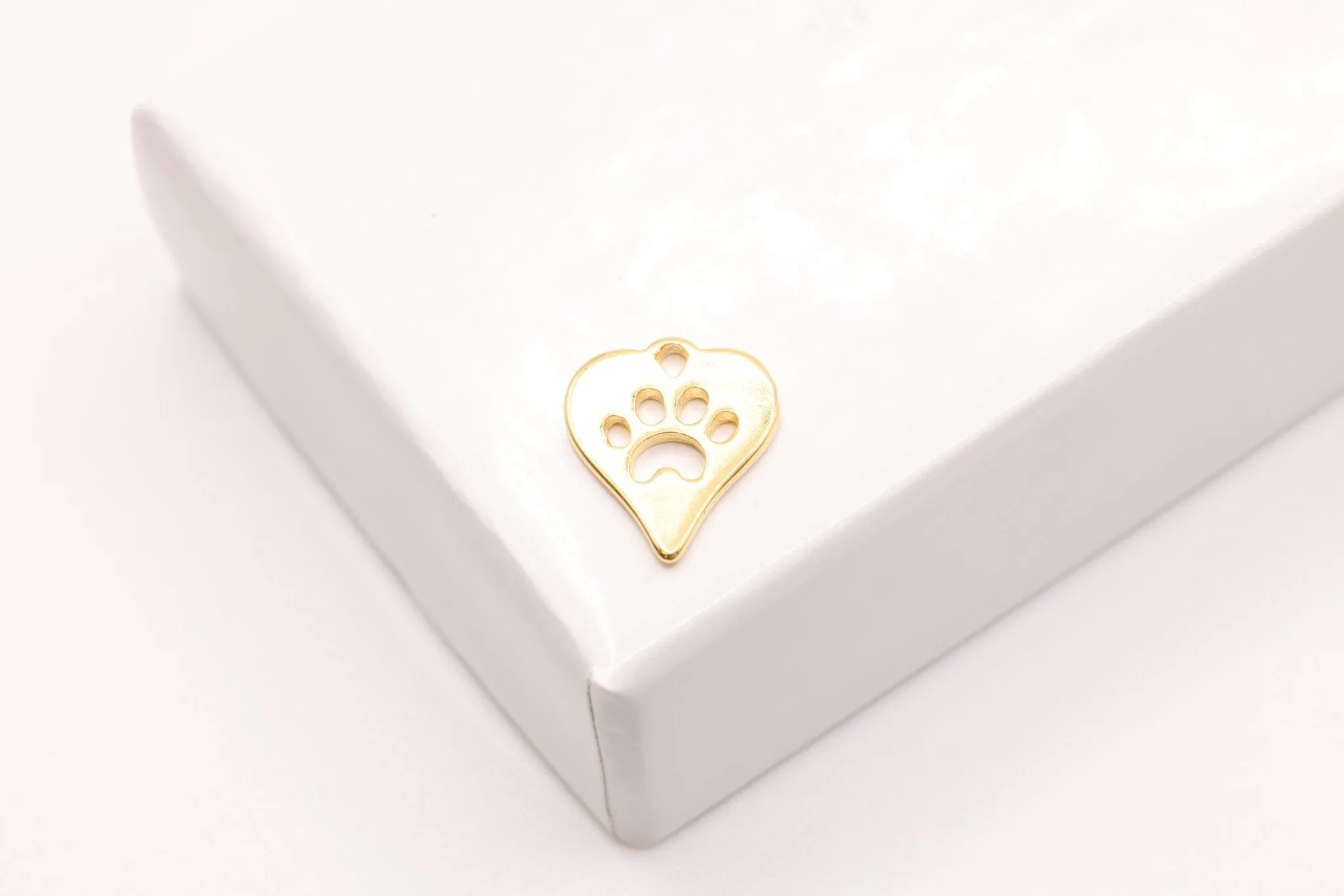 Gold Heart Dog Cut Out Paw Charm, 14K Solid Gold, Jewelry Making Charm