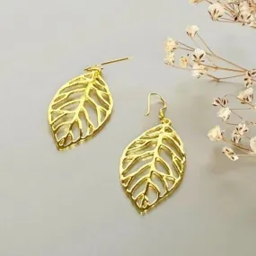 Gold Leaf Earrings, Sterling Silver Dangle Earrings, Bohemian Jewelry, Gift Earrings, (E202)