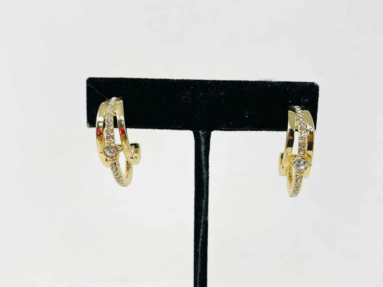 Gold/Clear Half Hoop Jeweled Jewelry Earrings