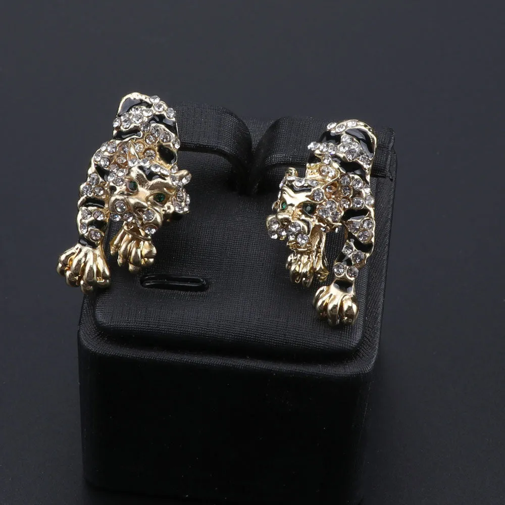 Gold/Silver-Plated Tiger Crystal Necklace, Bracelet, Earrings & Ring Wedding Statement Jewelry Set