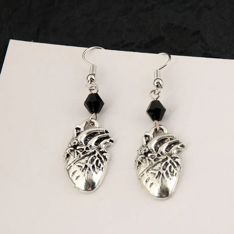 Gothic Halloween Jewelry Heart Pendant Earrings