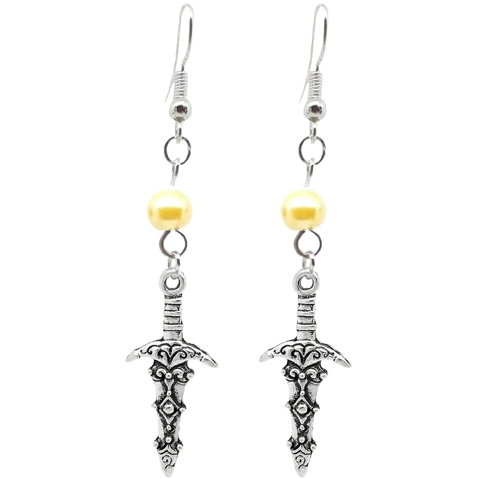 Gothic Halloween Pagan Wicca Wiccan Witch Athame Charm with Silver Plated Metal Ear Hook Dangle Earrings