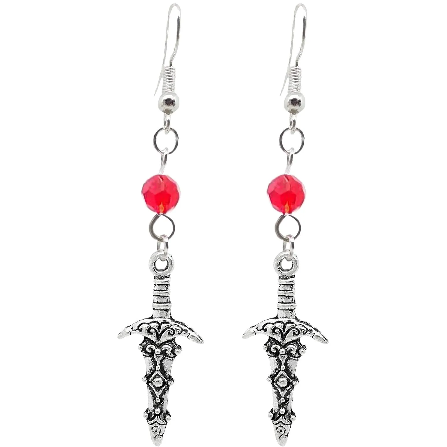 Gothic Halloween Pagan Wicca Wiccan Witch Athame Charm with Silver Plated Metal Ear Hook Dangle Earrings