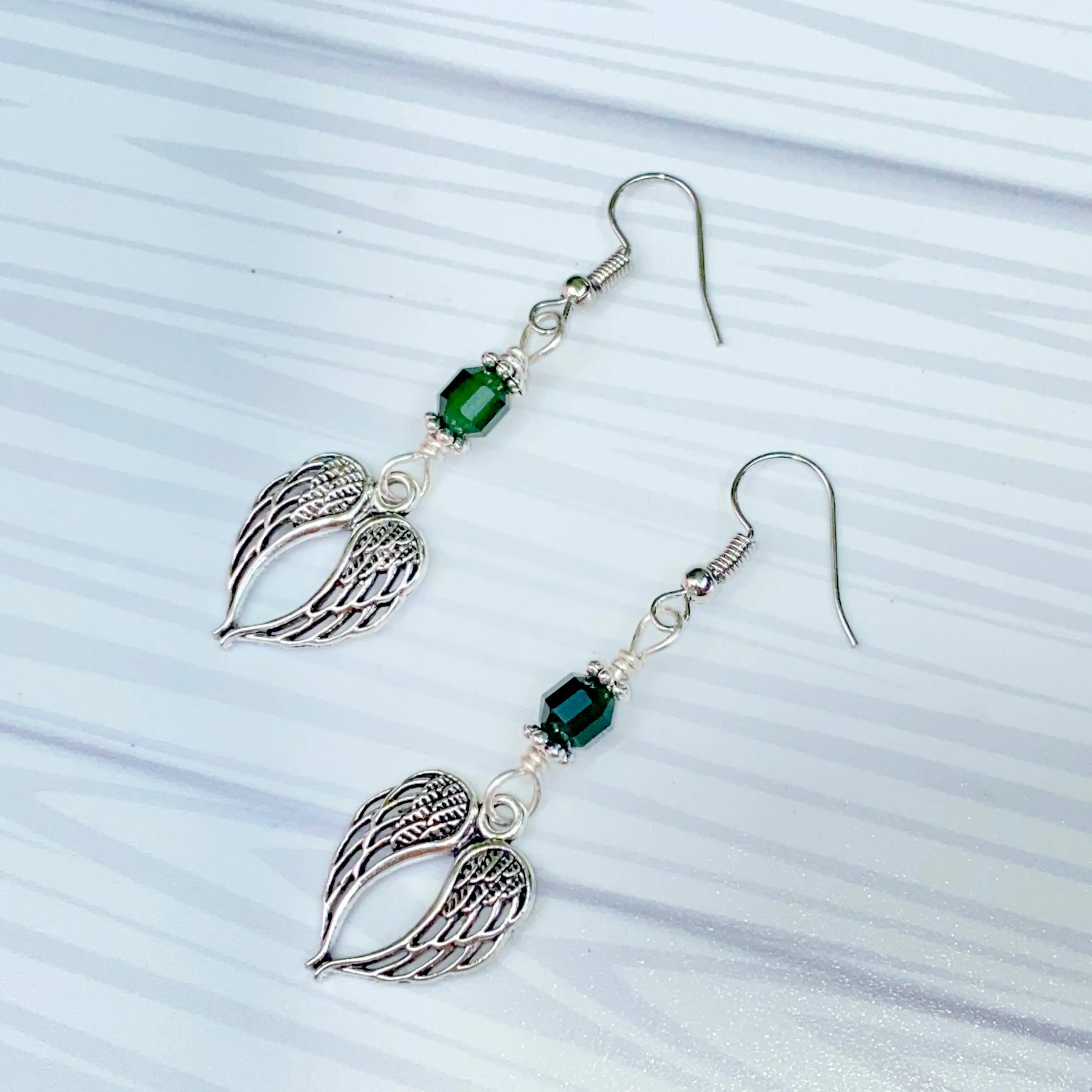 Green Agate and Wings Earrings