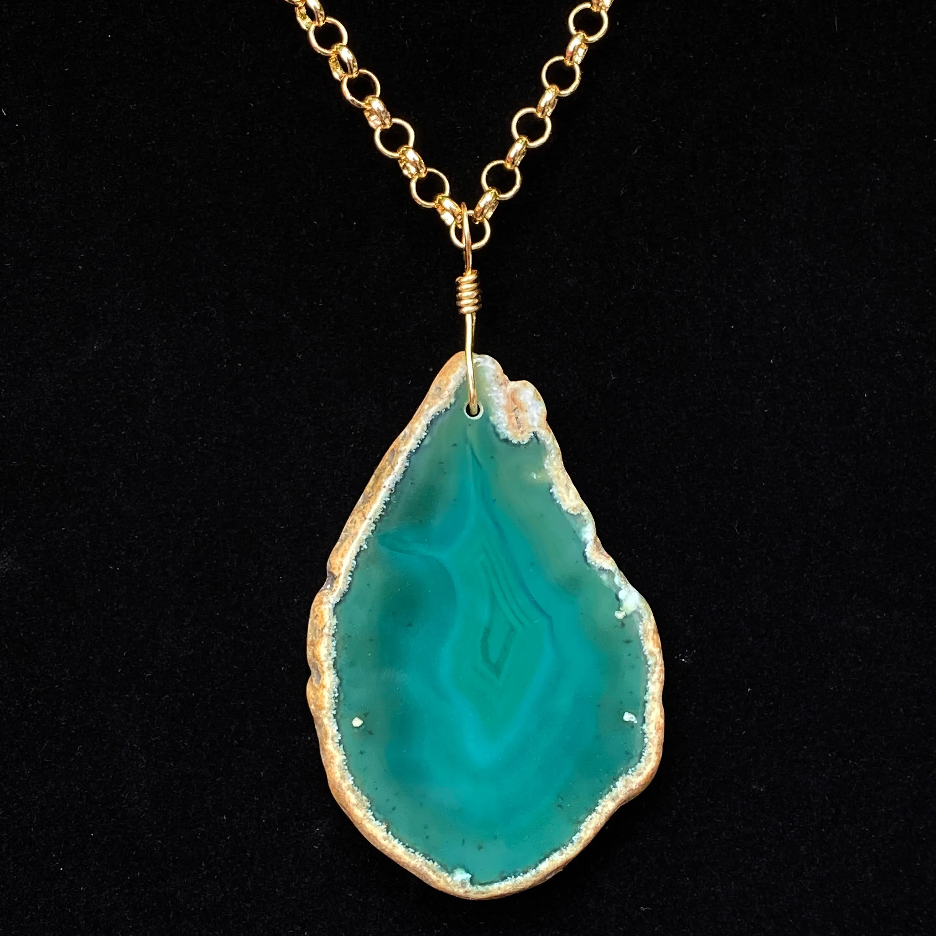 Beautiful Green Agate Gemstone Slice Chain Necklace