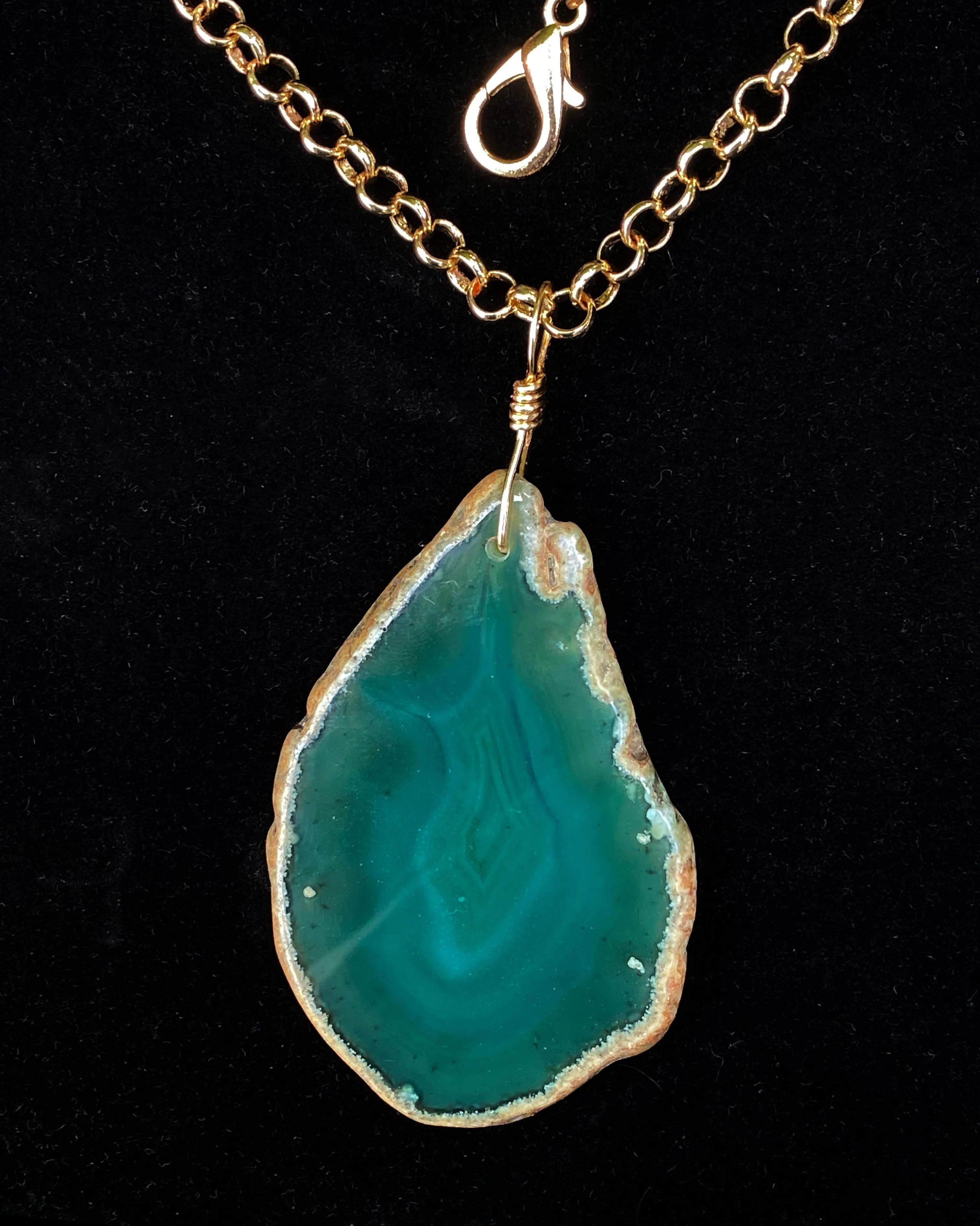 Beautiful Green Agate Gemstone Slice Chain Necklace