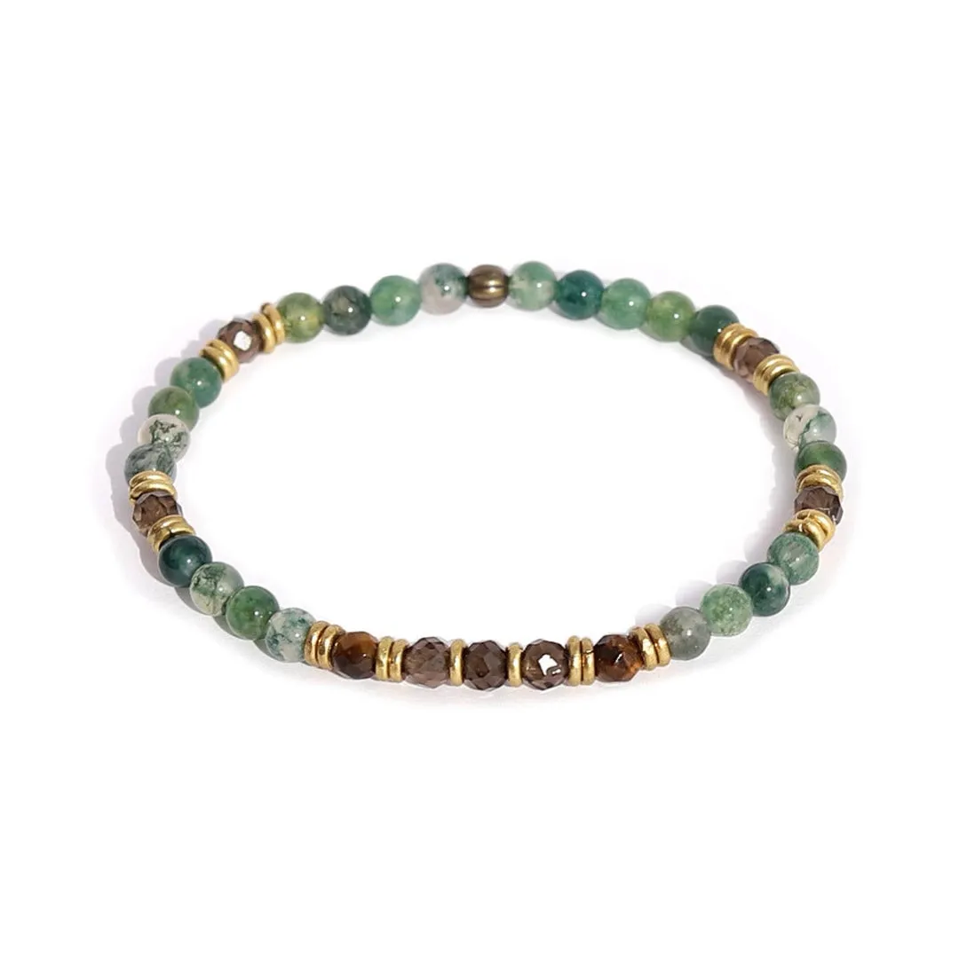 Green Moss Agate, Tiger Eye, Smoky Quartz Necklace - Abundance and Prosperity