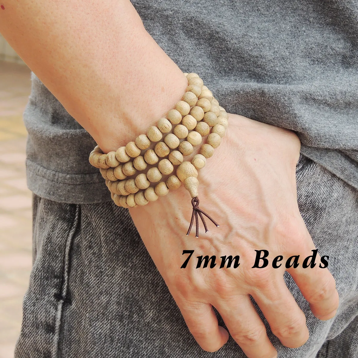 Handmade 108 Beads White Sand Agarwood Bracelet Necklace | Prayer Mala Beads Meditation Buddhism Zen