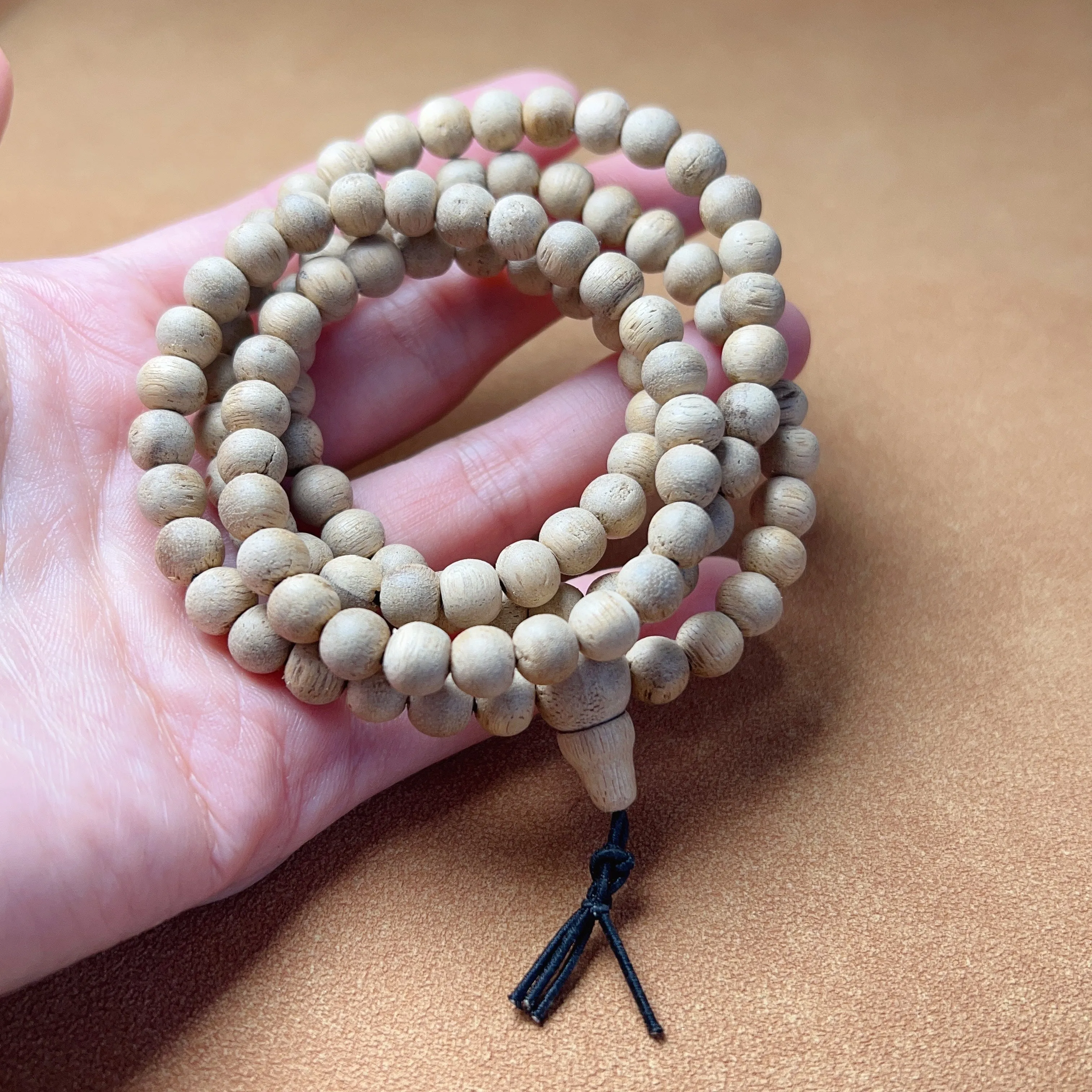 Handmade 108 Beads White Sand Agarwood Bracelet Necklace | Prayer Mala Beads Meditation Buddhism Zen