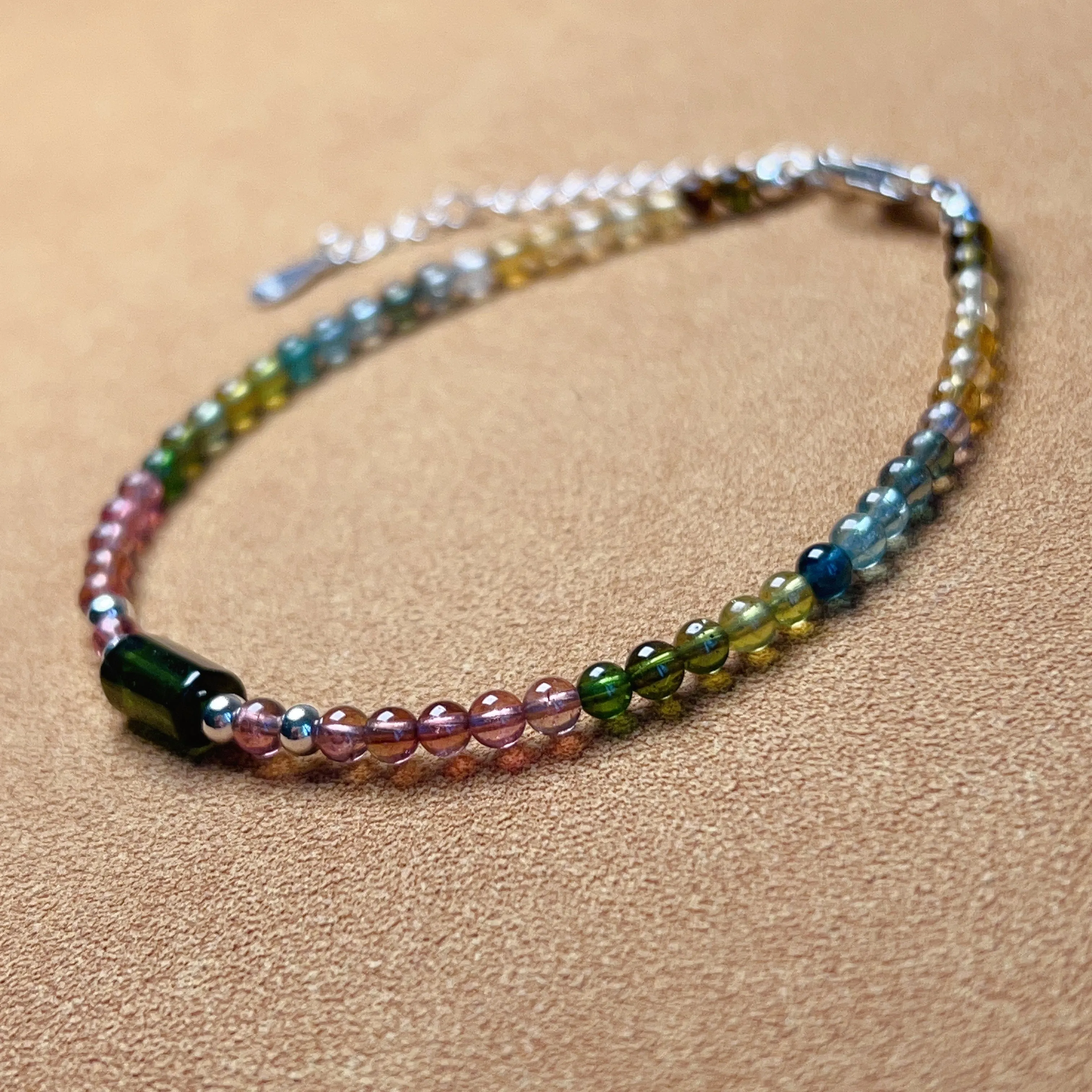 Handmade Rainbow Tourmaline Bracelet Green Tourmaline | 925 Sterling Silver Silver Adjustable Style