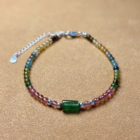 Handmade Rainbow Tourmaline Bracelet Green Tourmaline | 925 Sterling Silver Silver Adjustable Style