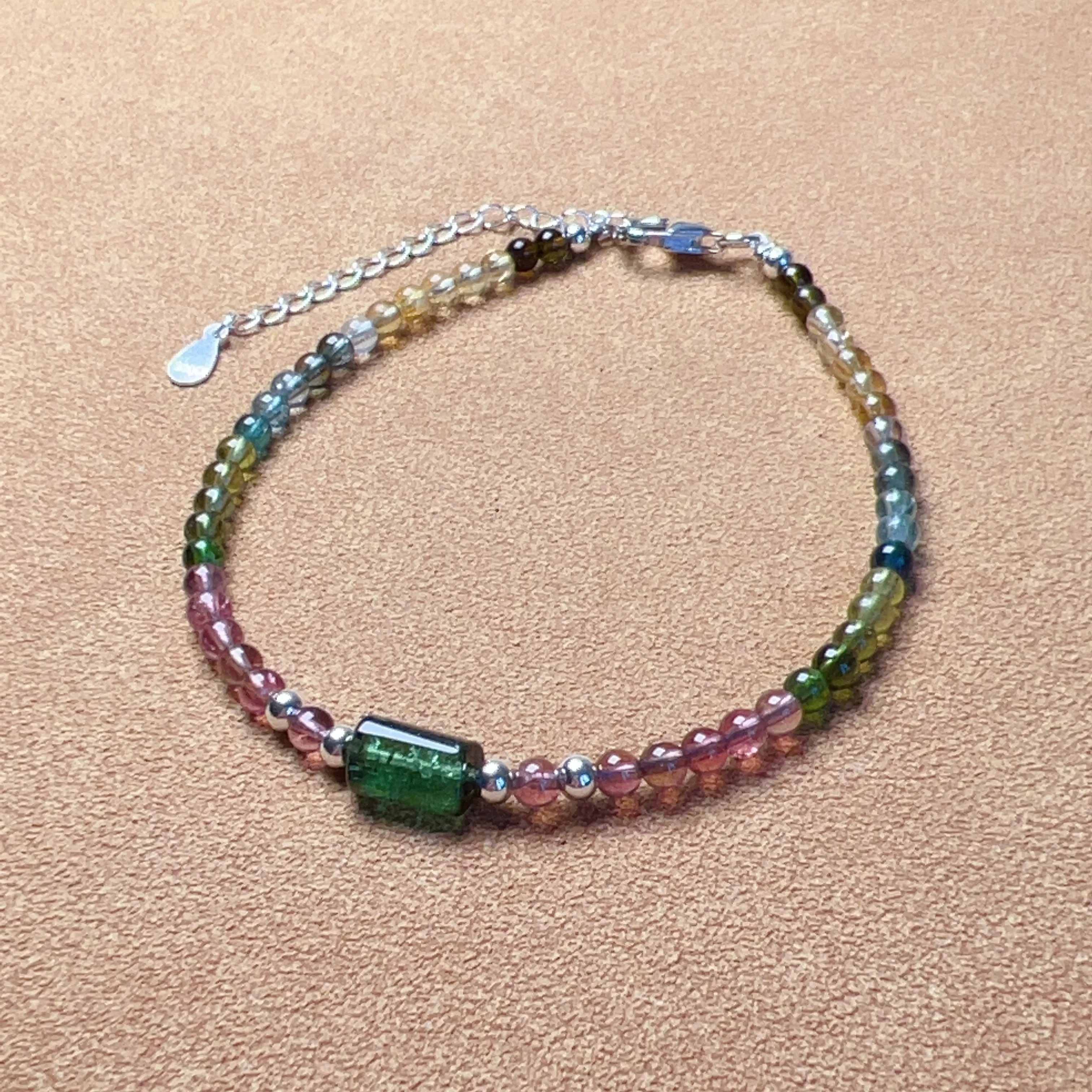 Handmade Rainbow Tourmaline Bracelet Green Tourmaline | 925 Sterling Silver Silver Adjustable Style