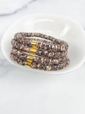 Heishi Small 6mm Color Pop Bracelet in Toasted Coconut with Gold Barrel