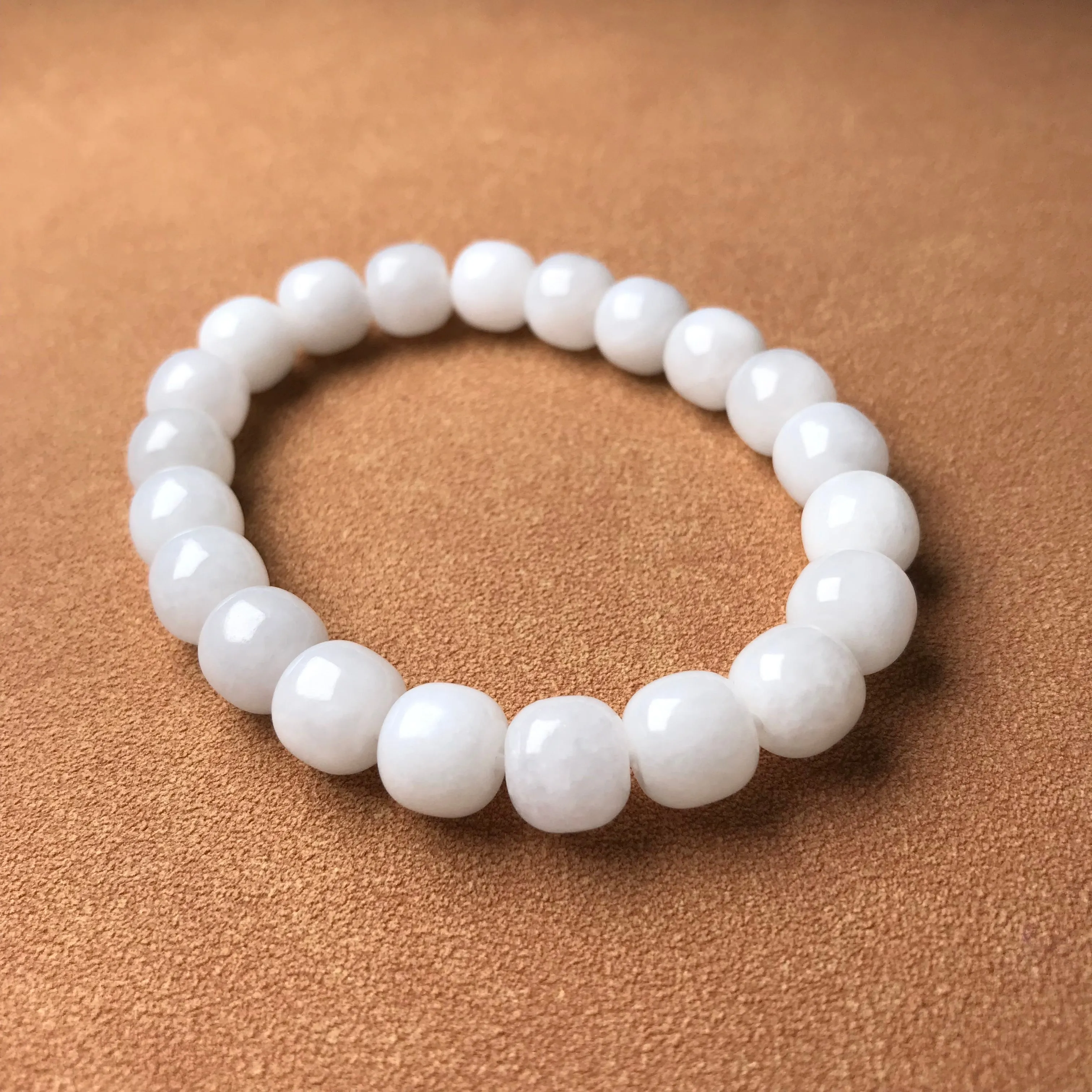 Hetian White Jade Healing Stone Elastic Bracelet | Natural Jade Stone Jewelry Handmade by Karen