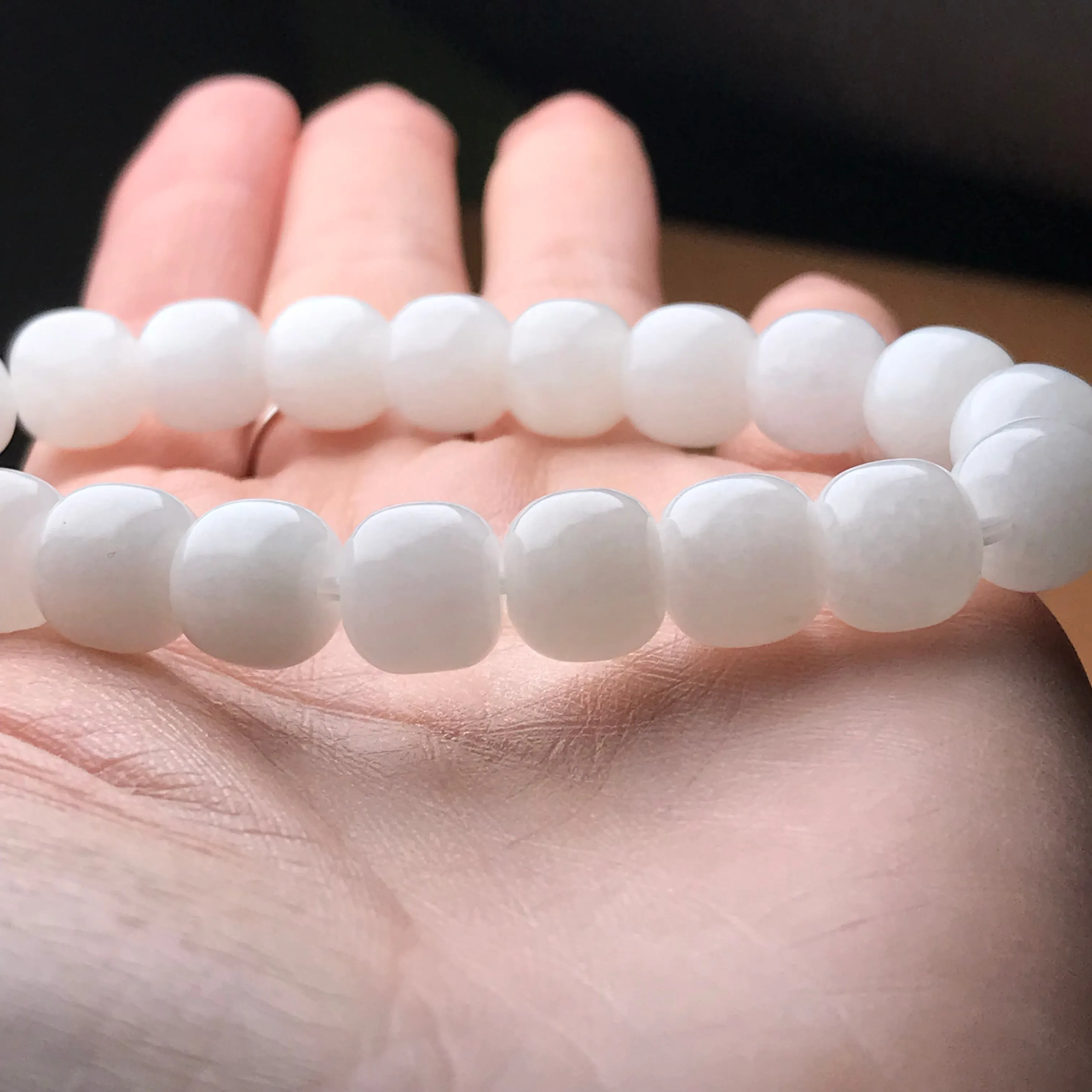 Hetian White Jade Healing Stone Elastic Bracelet | Natural Jade Stone Jewelry Handmade by Karen