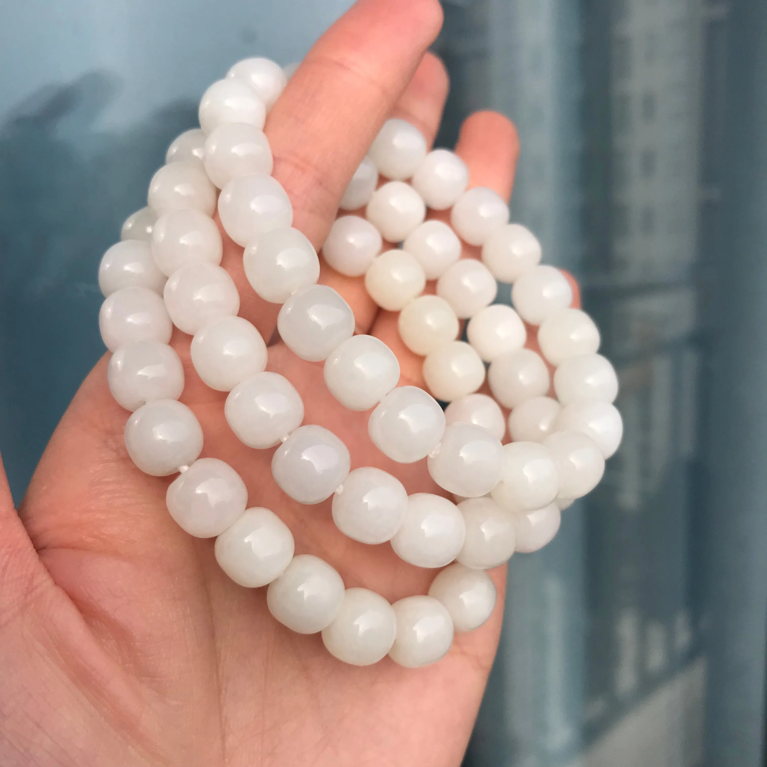 Hetian White Jade Healing Stone Elastic Bracelet | Natural Jade Stone Jewelry Handmade by Karen