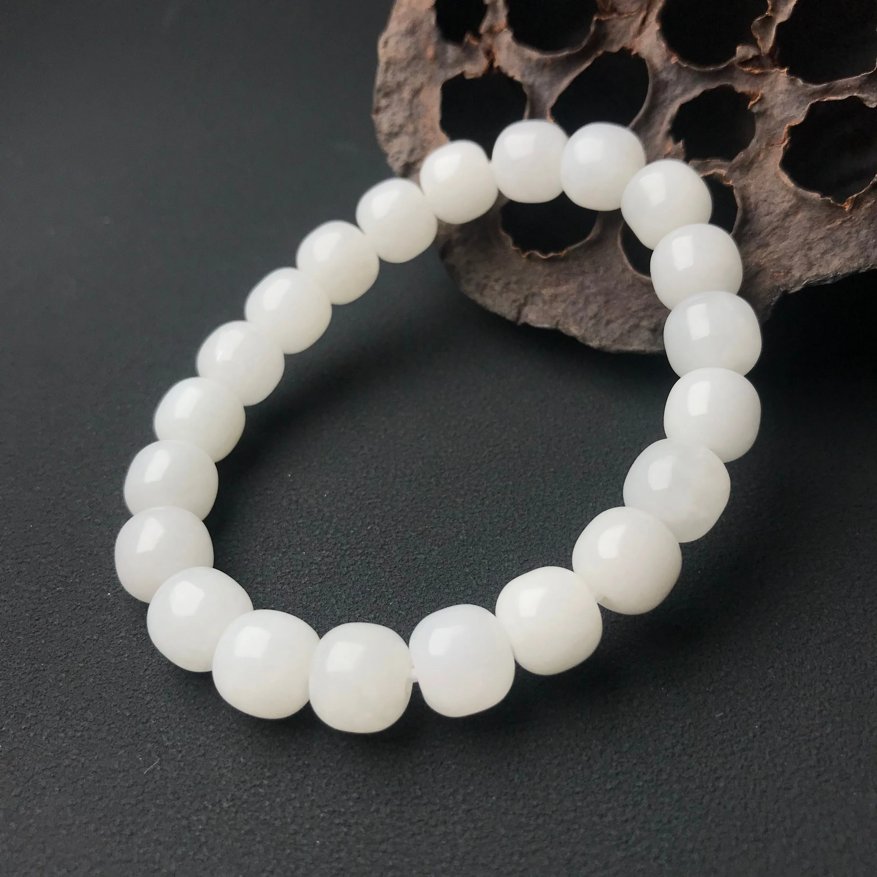 Hetian White Jade Healing Stone Elastic Bracelet | Natural Jade Stone Jewelry Handmade by Karen