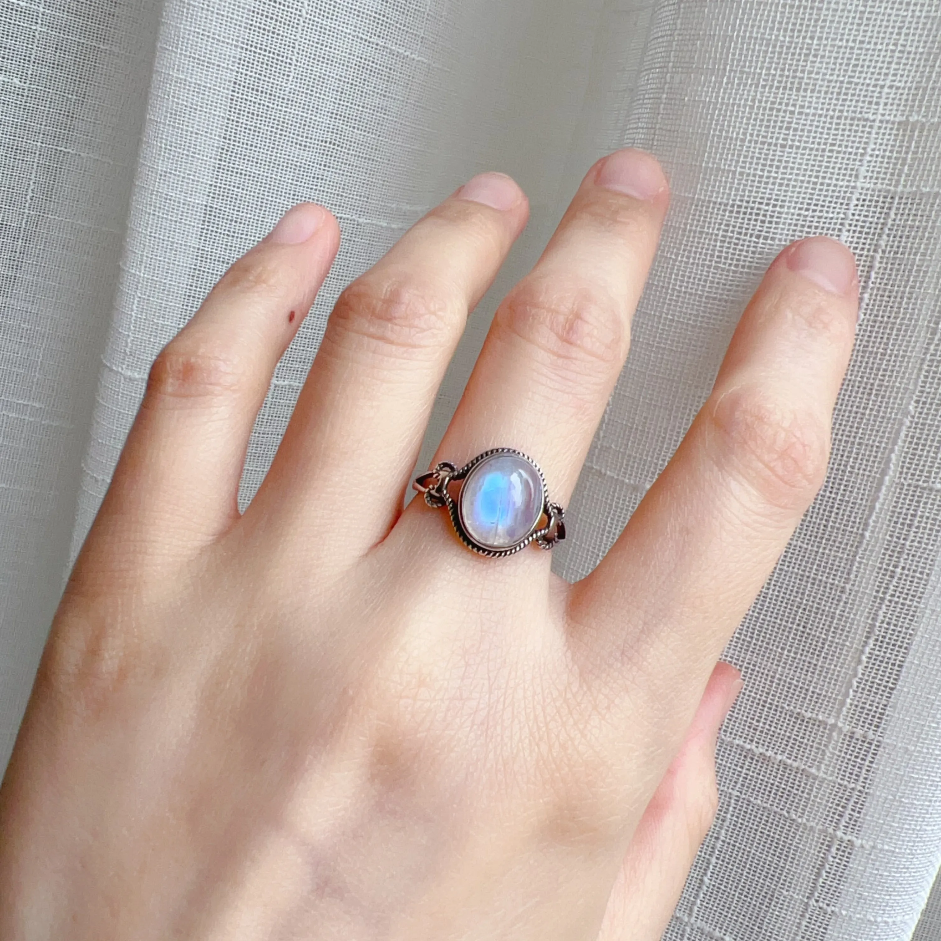 High Quality Blue Moonstone Ring Handmade with 8.3x10mm Cabochon 925 Sterling Silver